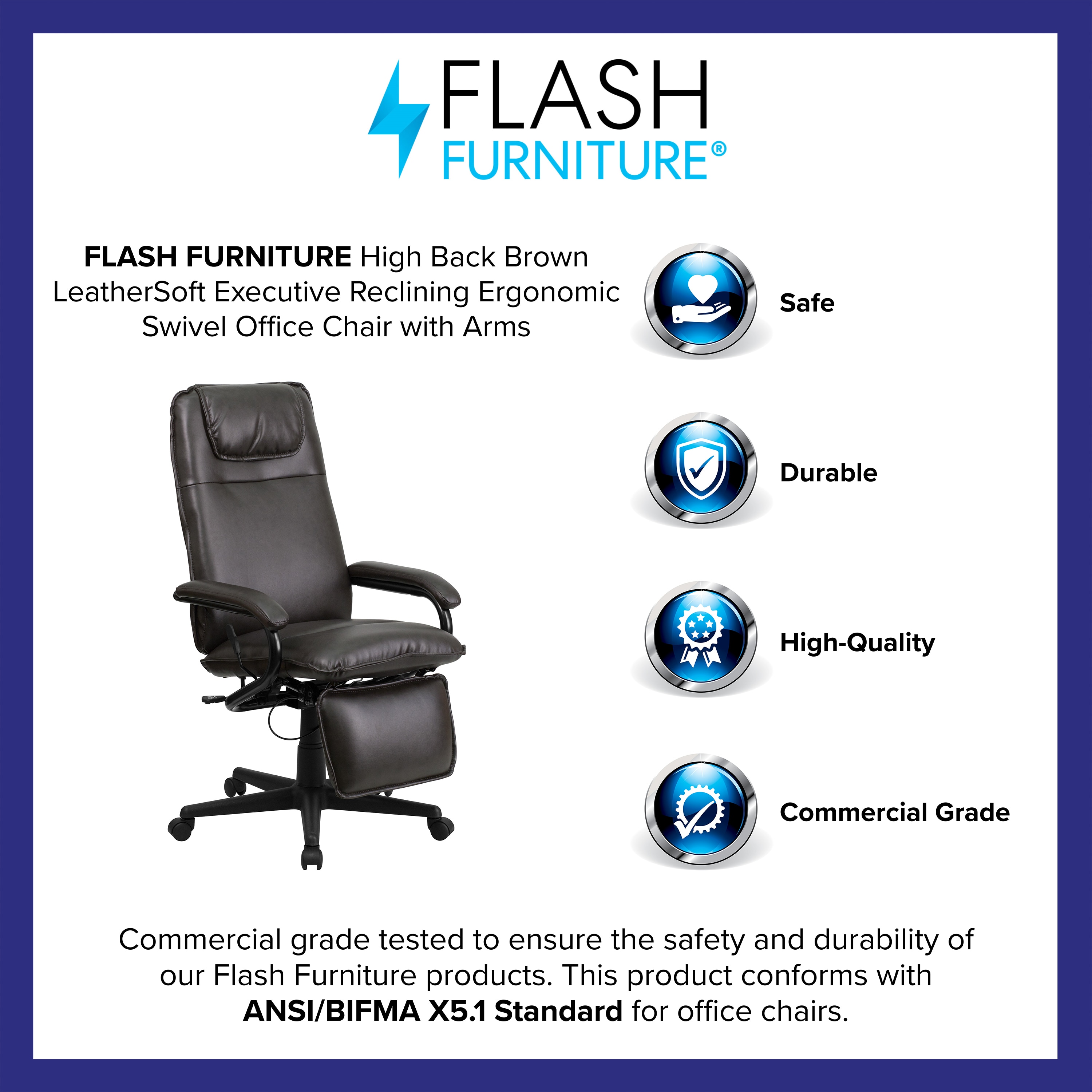 Ergonomic High Back Brown LeatherSoft Swivel Executive Chair with Arms