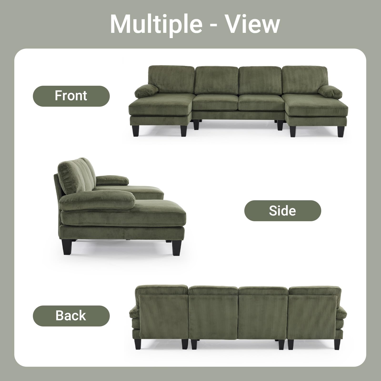 VINGLI 110-in W U Shaped Sectional Couches with Double Chaise/4