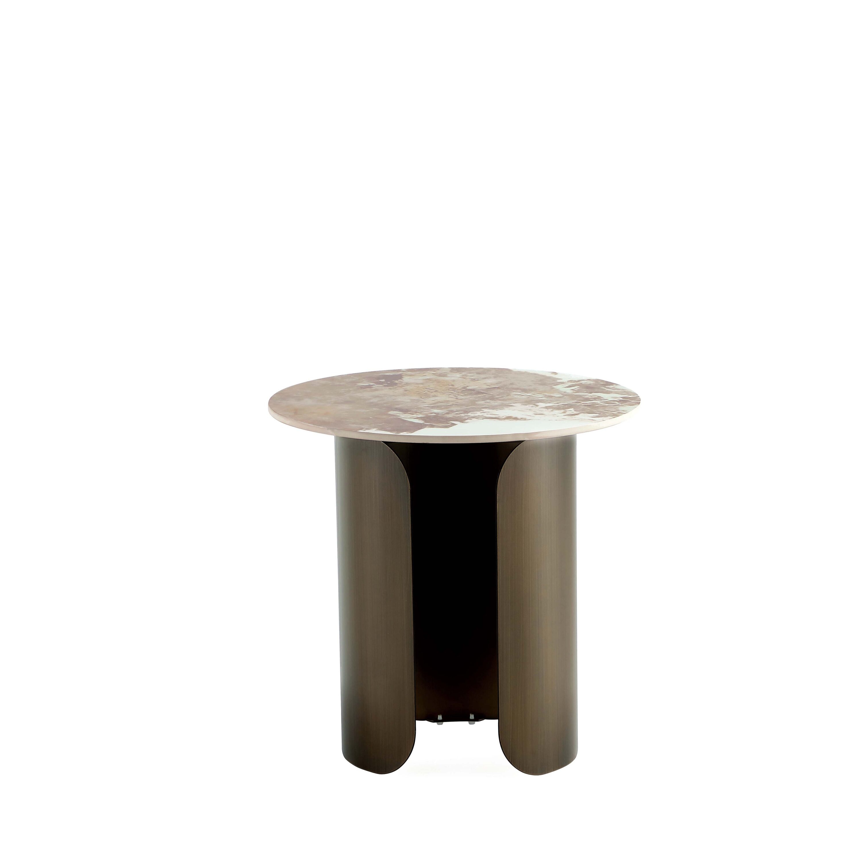 Monica Round Sintered Stone and Gold Metal End Table
