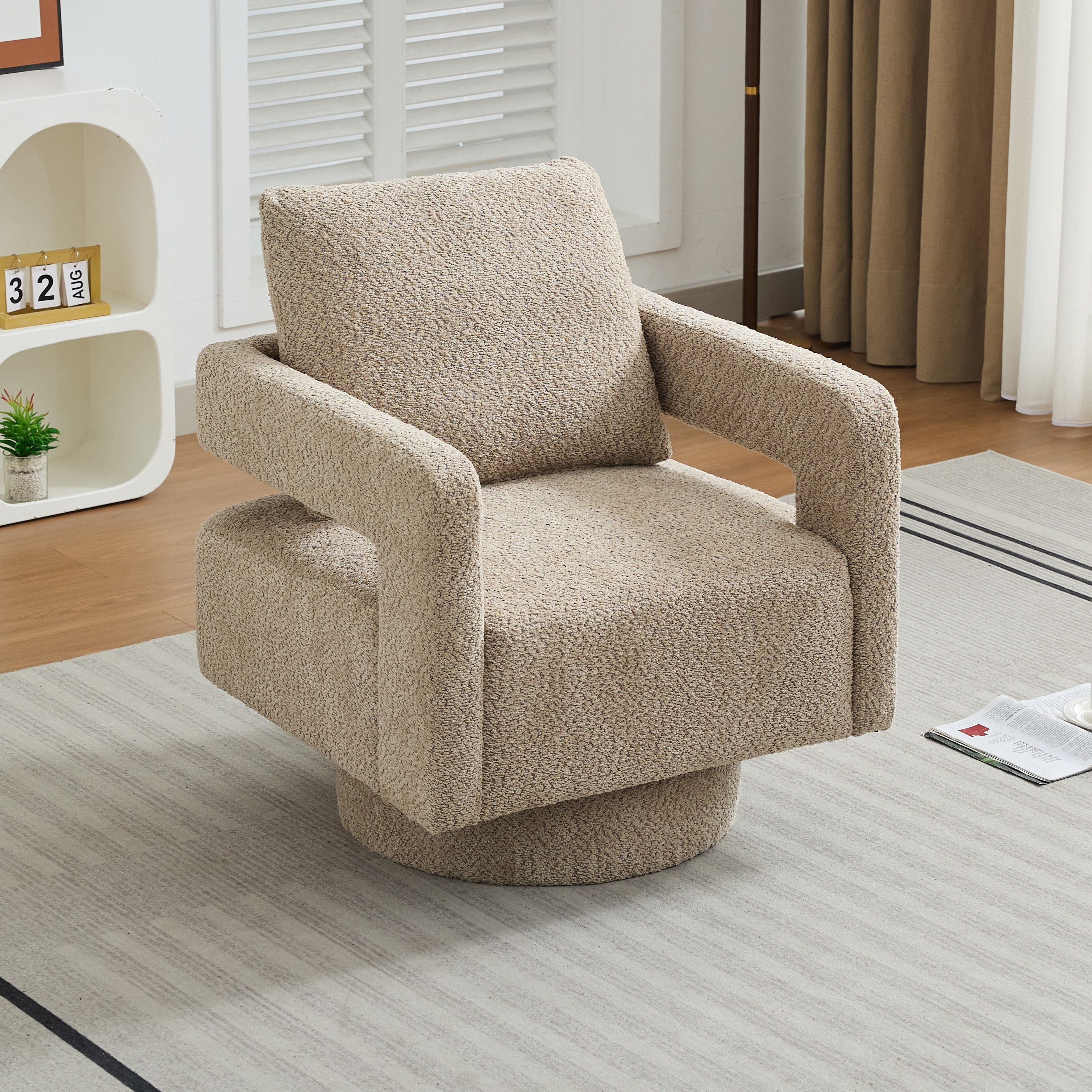 Hrinhom HC-W1108-TAUPE Modern TAUPE Boucle Swivel Accent Chair