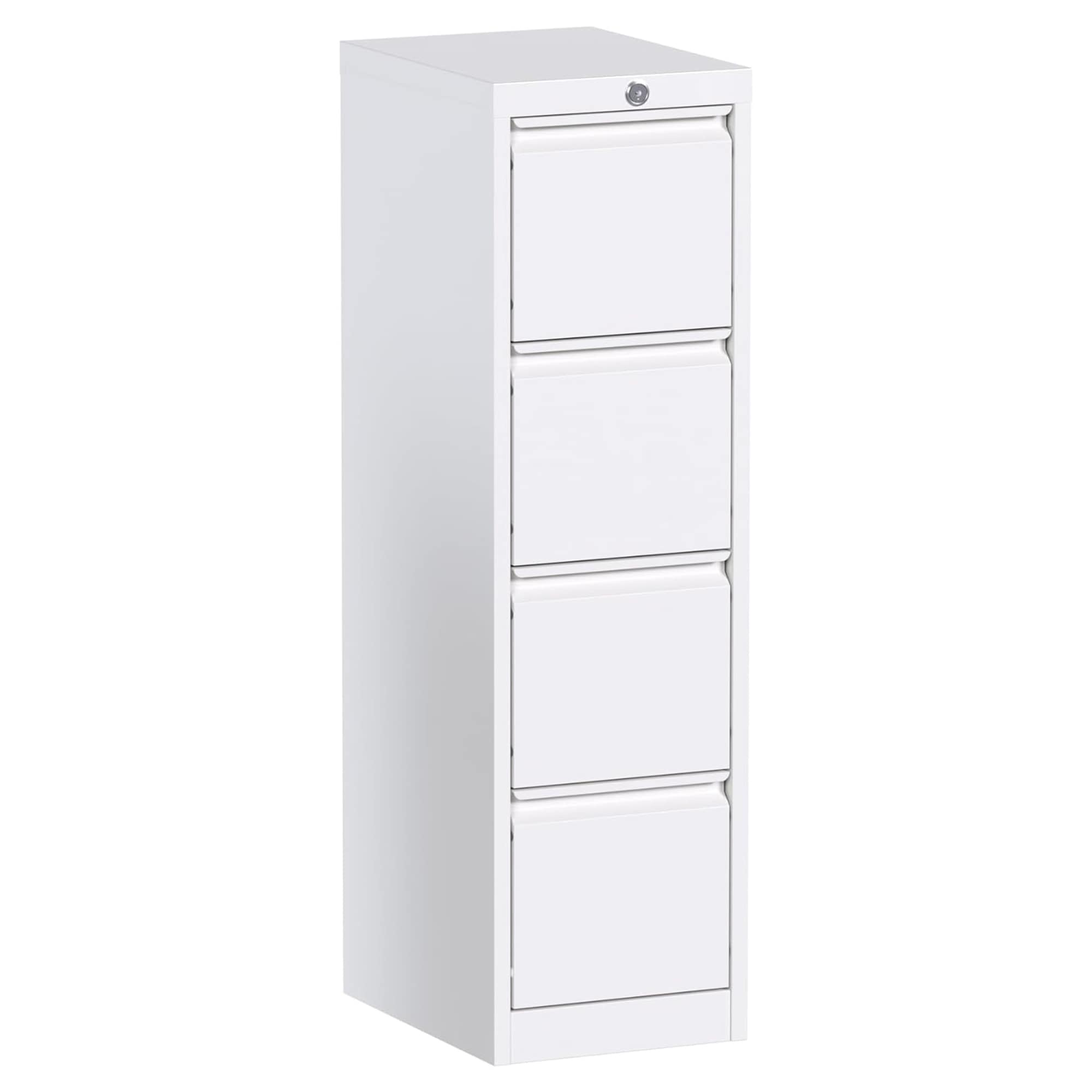 AOBABO 323131 4 Drawer Vertical Steel File Organizer Filing Cabinet with Locking System and Adjustable Hanging Bars for Home and Office Organization White