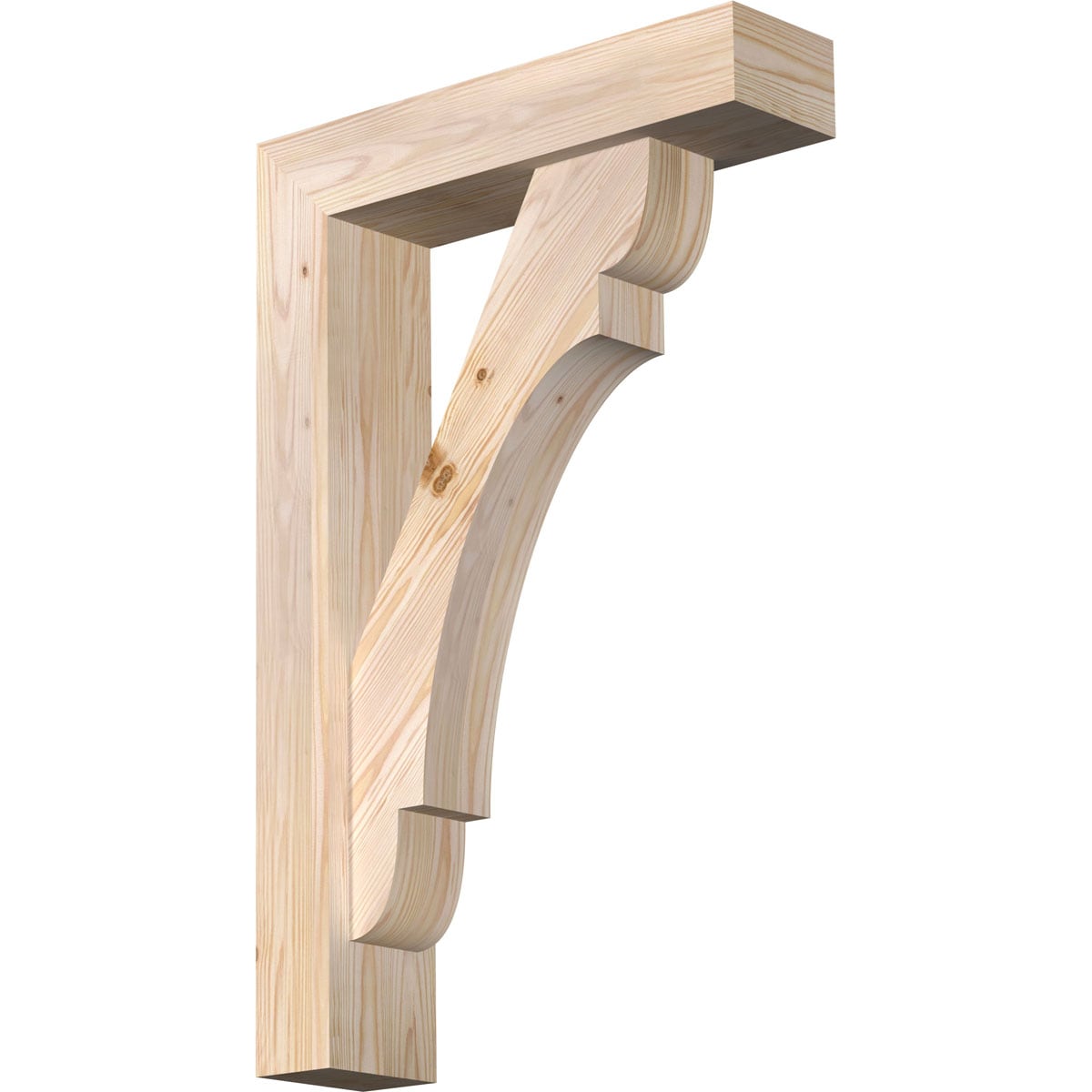 Ekena Millwork 1463744 Olympic Block Smooth Bracket with Offset Brace Douglas Fir Wood Standard Bracket
