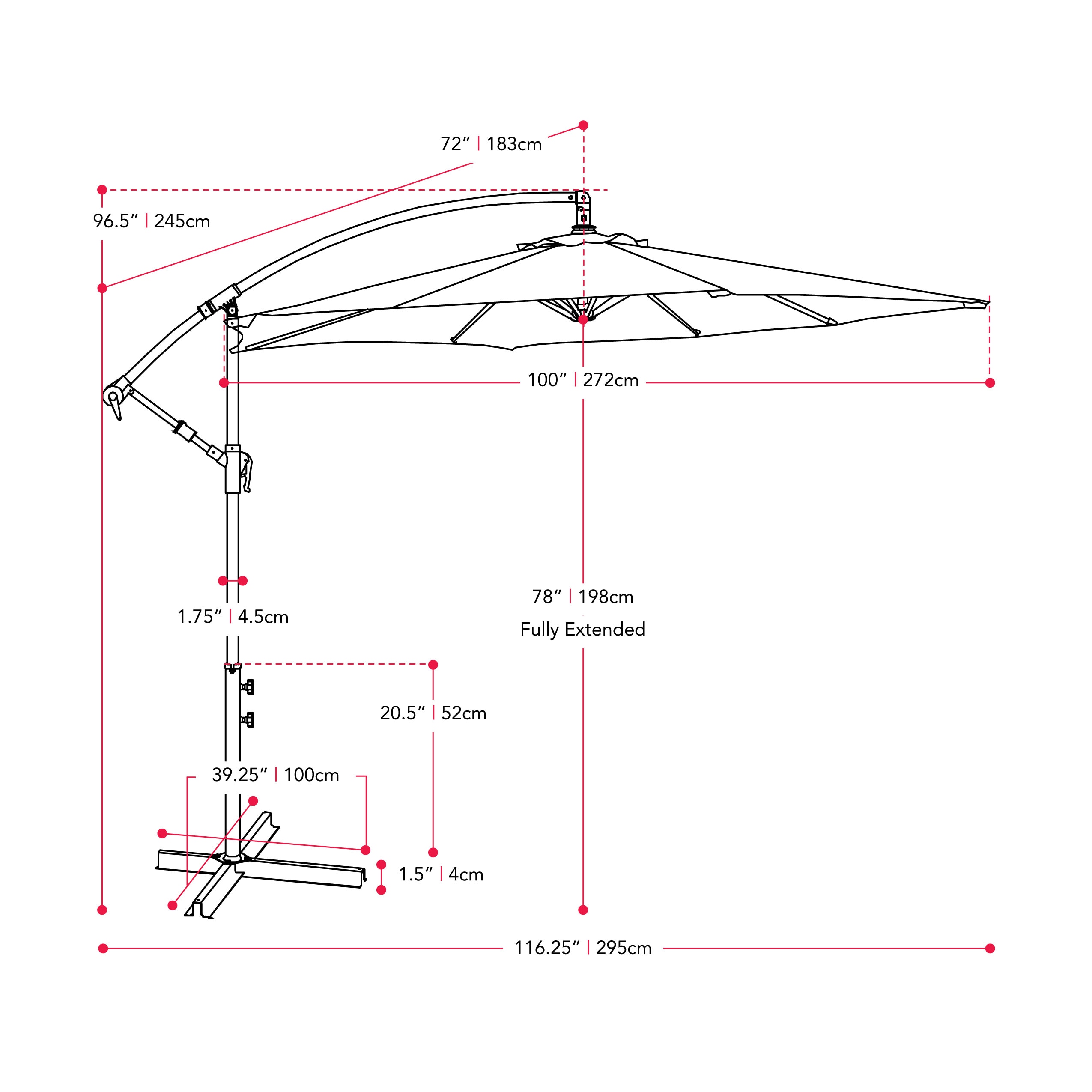 Gray 9ft UV-Resistant Polyester Cantilever Patio Umbrella with Steel Frame