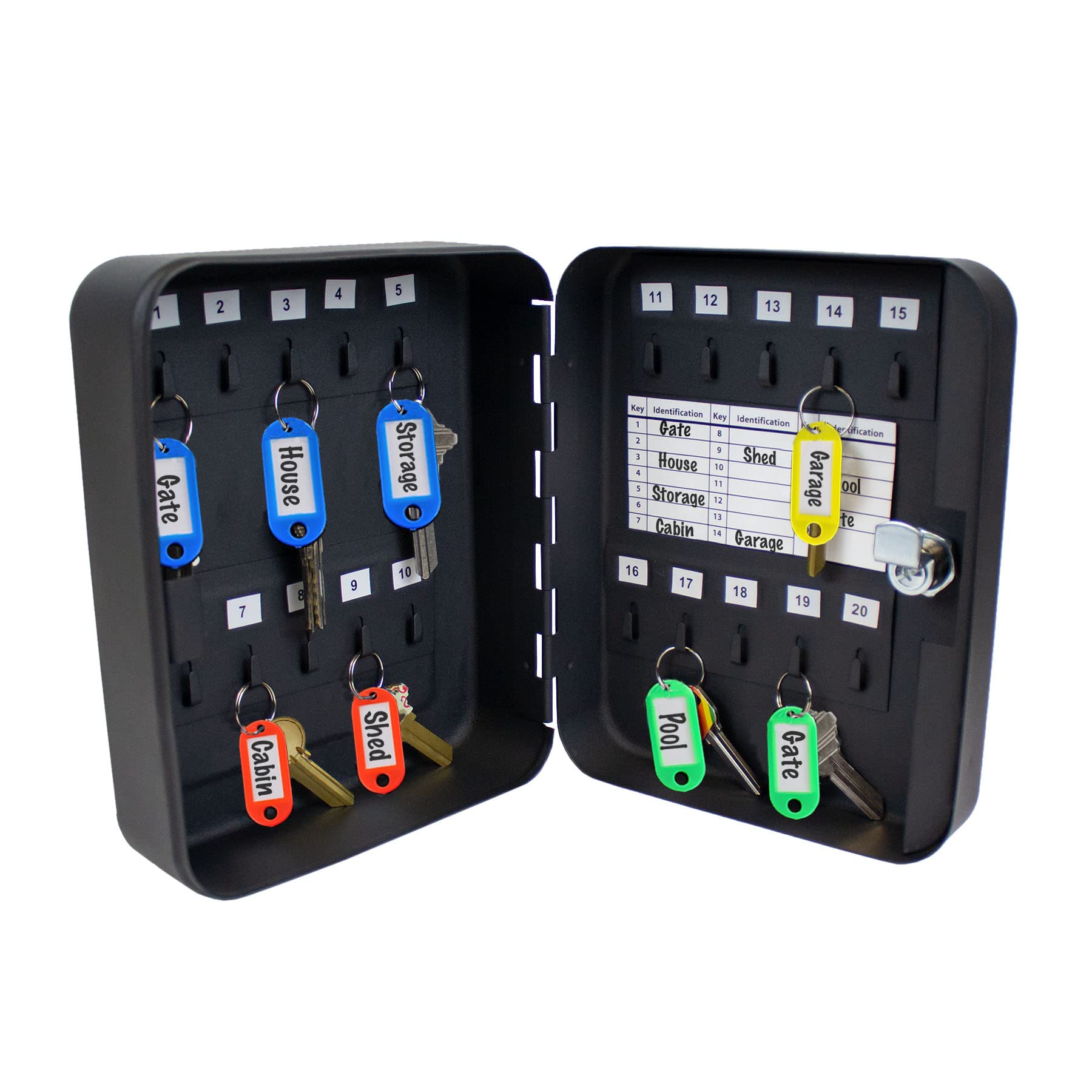 Lucky Line  Metal Locking Key Cabinet 20-Hook Black
