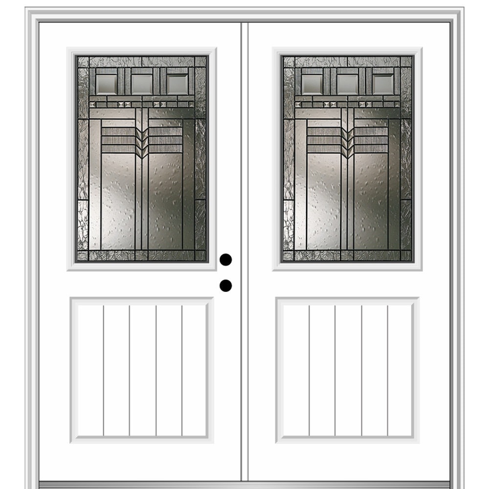 MMI DOOR ZZ3656925L 72-in x 80-in Fiberglass Half Lite Left-Hand Inswing Primed Prehung Double Front Door with Brickmould Insulating Core