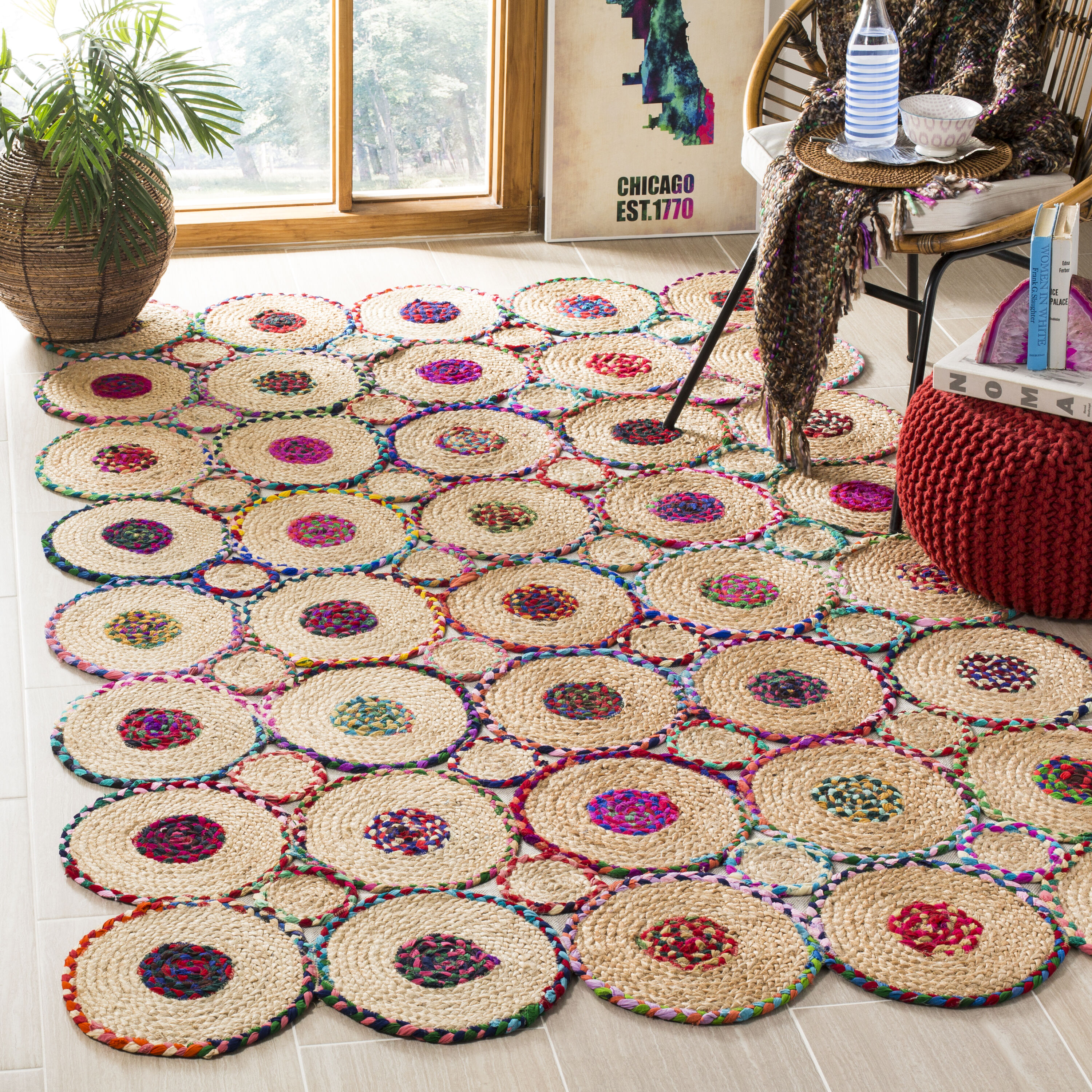 Safavieh CAP306Q-3 Cape Cod Truro 3 x 5 (ft) Jute Red/Natural Rectangular Indoor Abstract Coastal Throw rug
