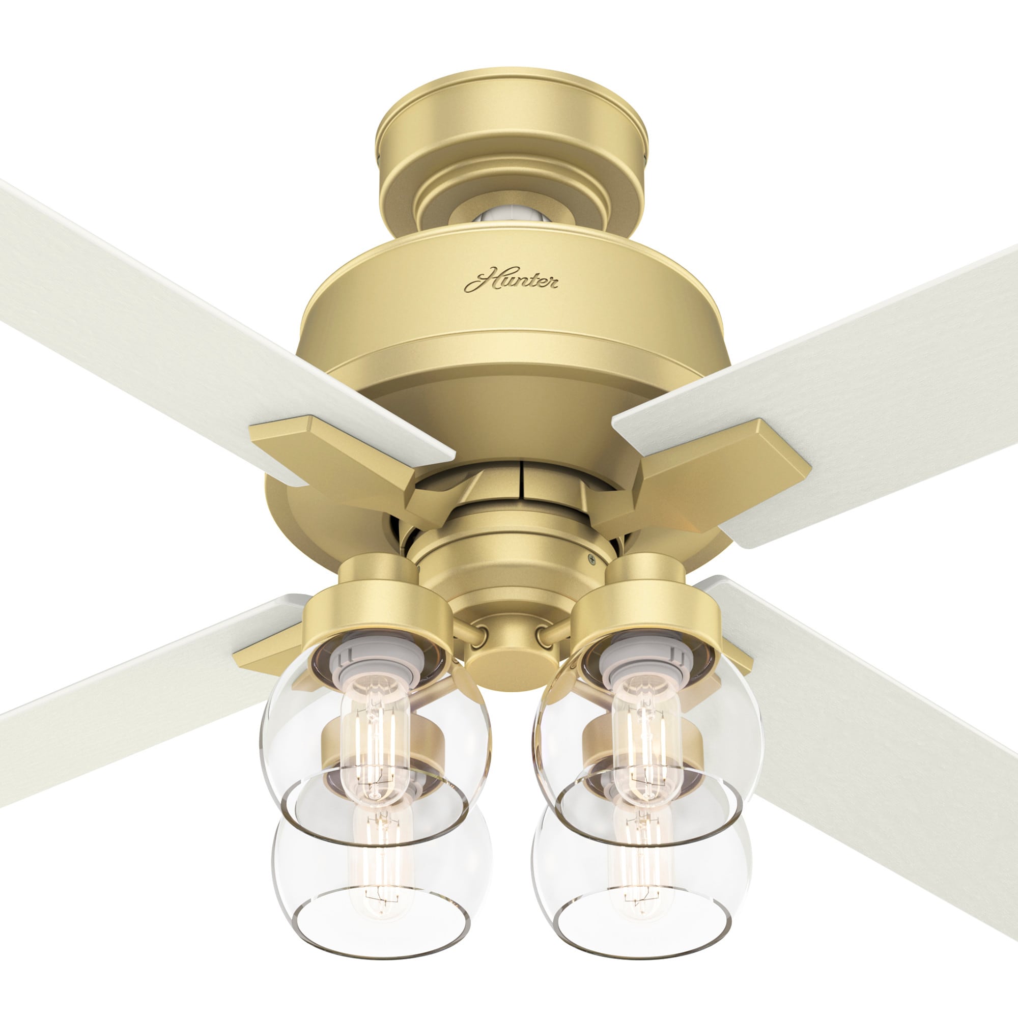 Hunter Vivien 52-in Painted Brass LED Indoor Downrod or Flush Mount Ceiling  Fan with Light Remote (4-Blade) in the Ceiling Fans department at Lowes.com