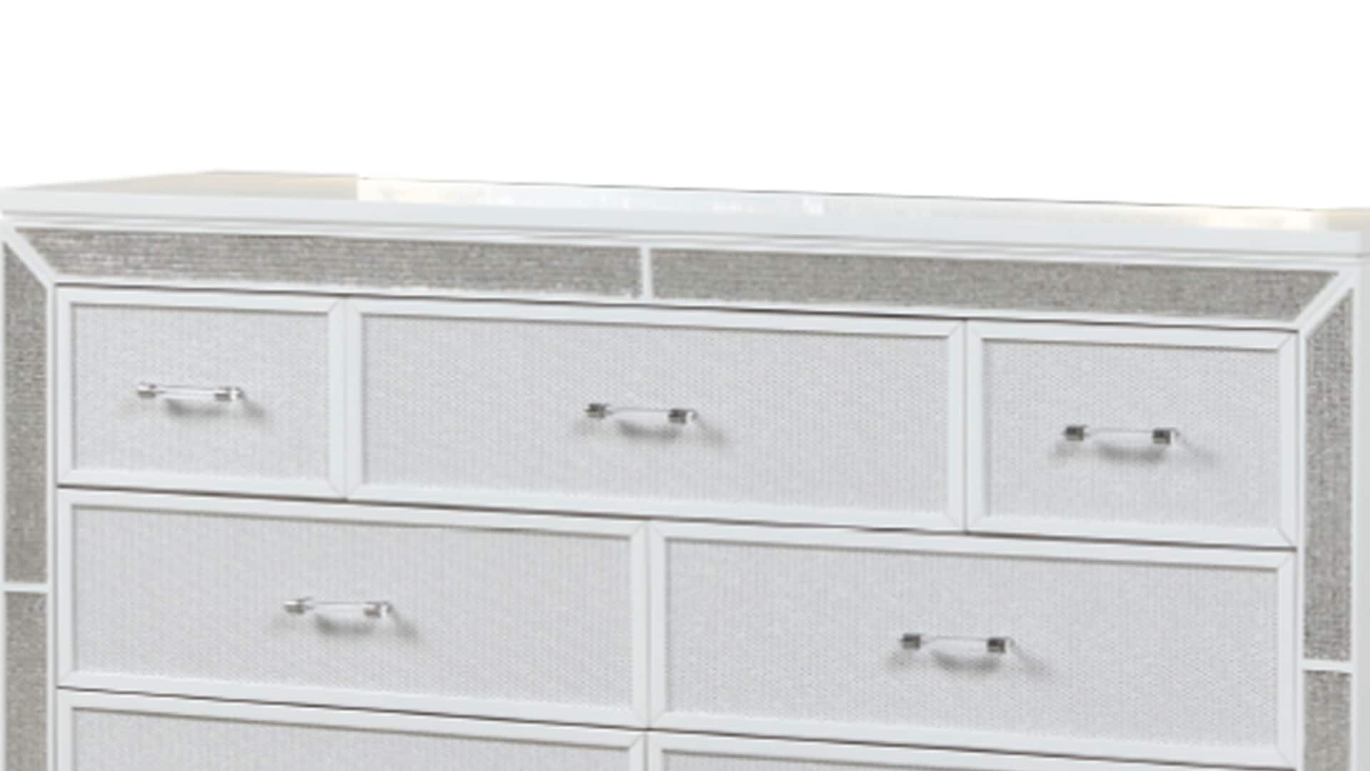 White Glam 7-Drawer Dresser with Mirror and Crystal Accents