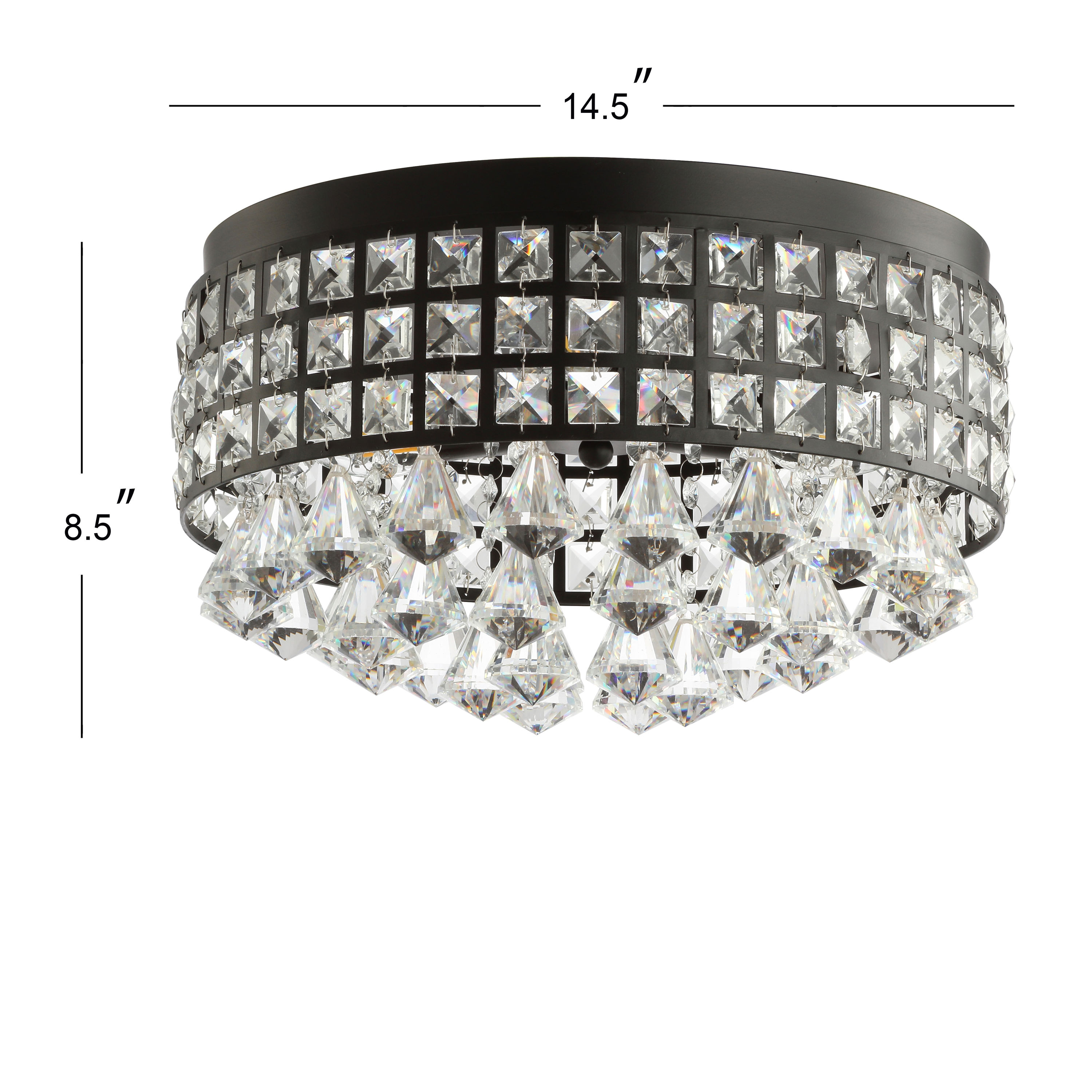 Meredith 14.5" Black Crystal Drum LED Flush Mount