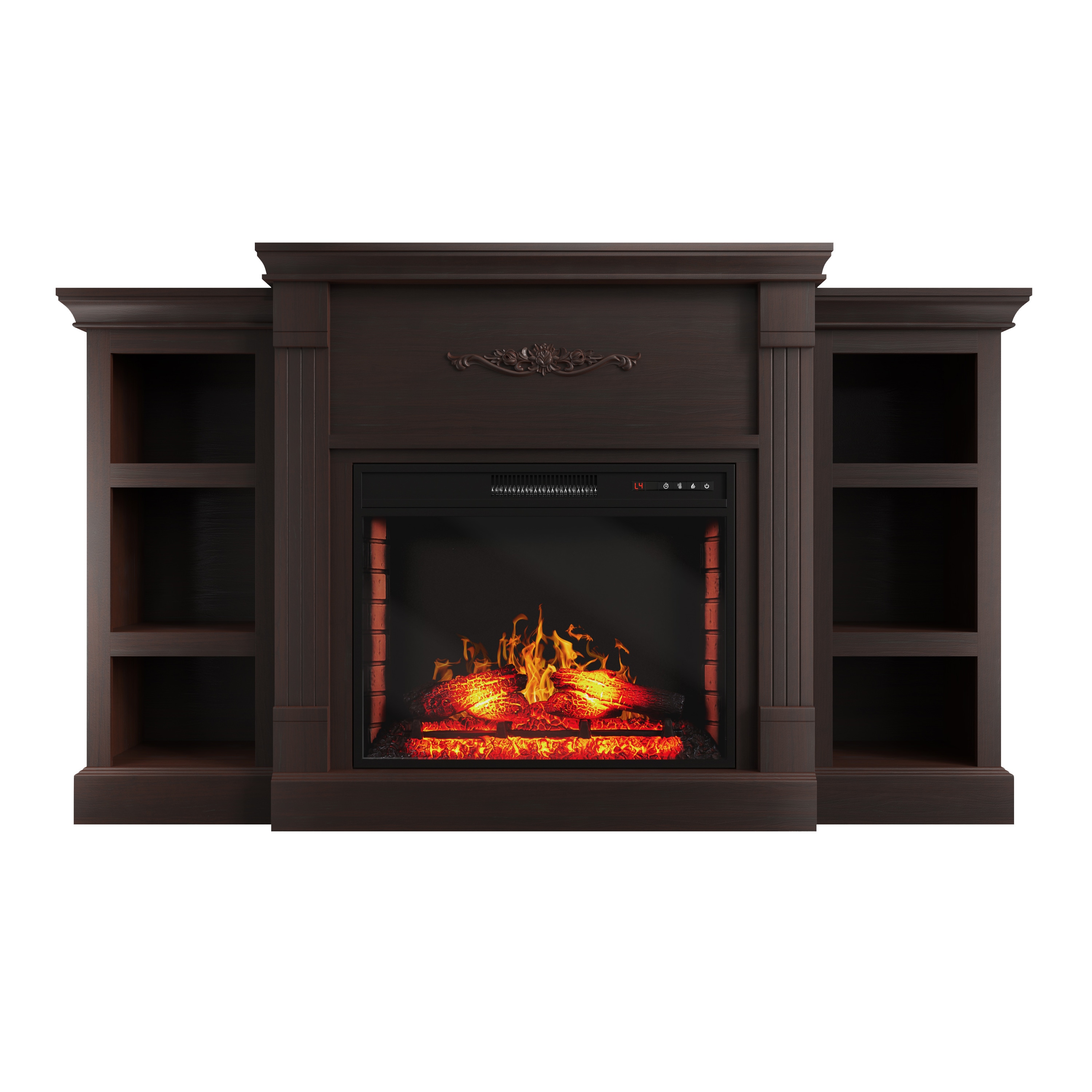 Mondawe MO-WE89438 70.2-in W Brown TV Stand with Fan-forced Flat wall Electric Fireplace with Remote Control Included