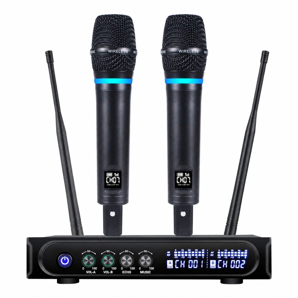 Lukvuzo  S9 UHF renewable power Wireless Microphone System Dual Wireless Mic with Bluetooth Receiver Box Volume Control and Echo for Karaoke