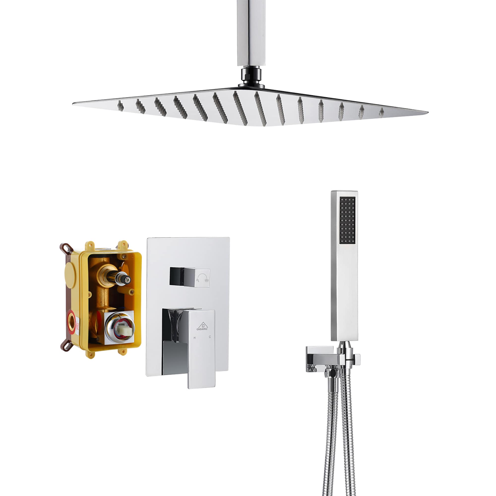 CASAINC M6066-B-10-CP Chrome 10-Inches Built-In Shower Faucet System with 2-way Diverter ( Pressure-balanced Valve Included )