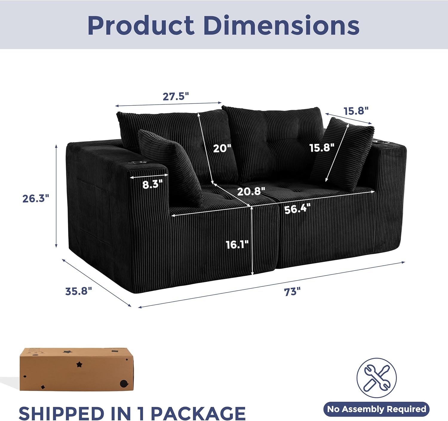MAXYOYO M-A97-BLACK-AC Sofas-Loveseats - View #2