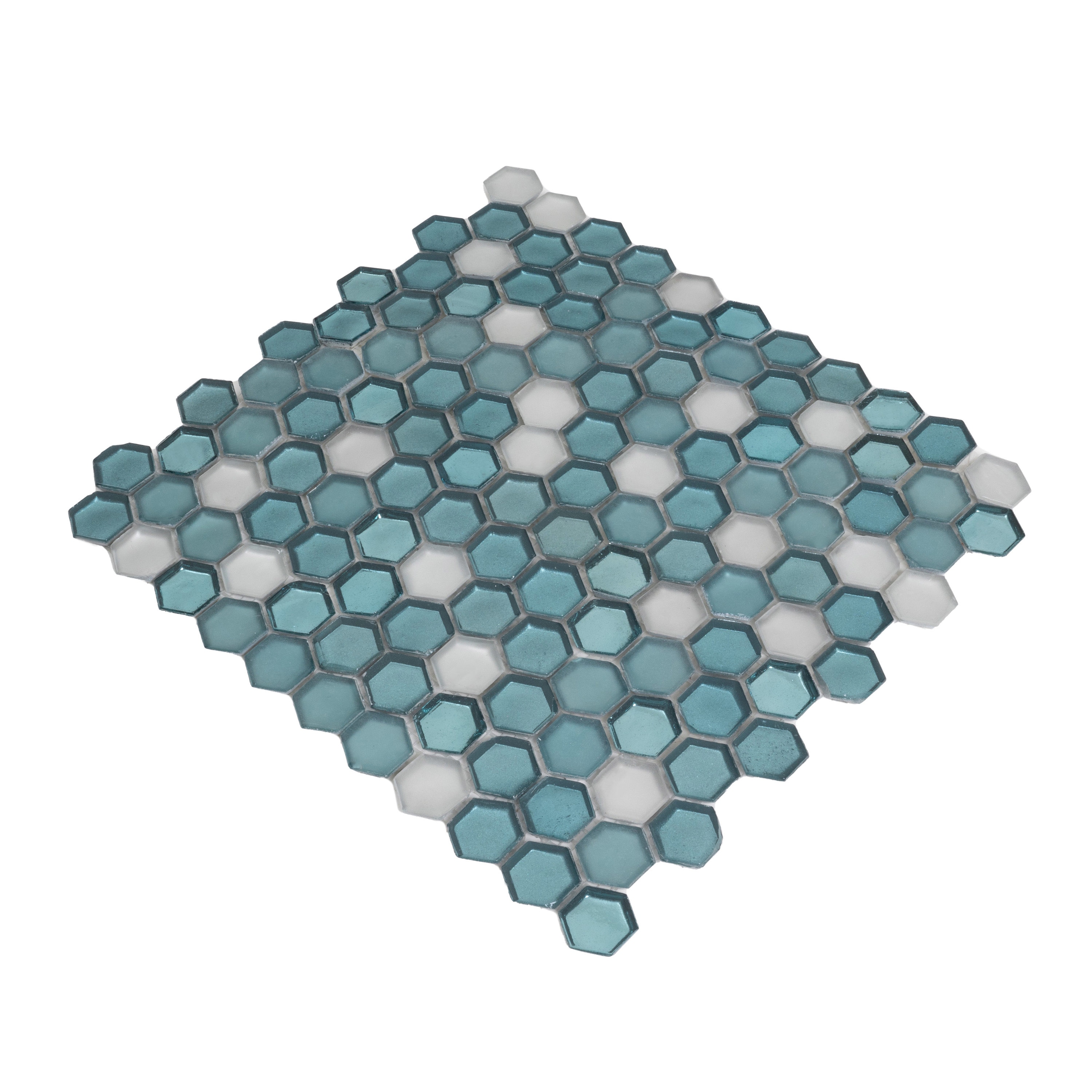 11" x 12" Blue and White Glass Hexagon Mosaic Tile