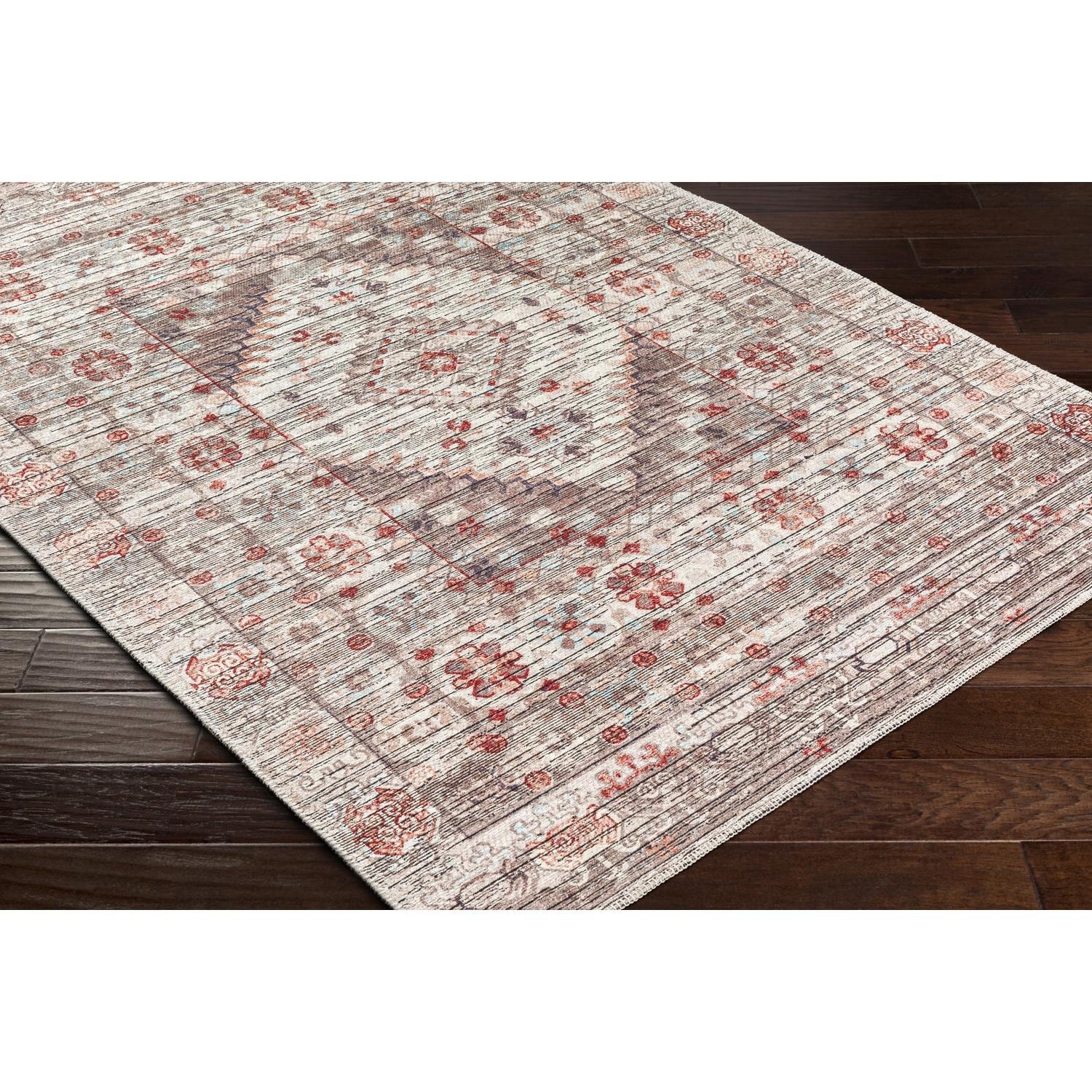 Elegant Medallion Red Chenille 6'3" x 9' Washable Area Rug