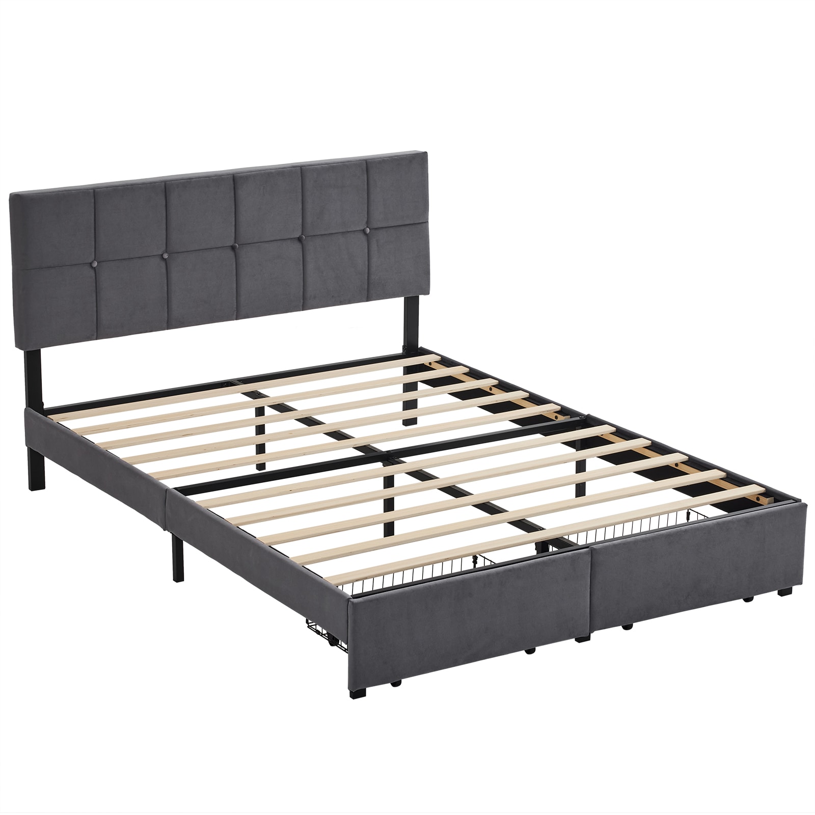 Outopee LO1G52004301 Dark Grey Full Wood and metal Platform Bed with Storage