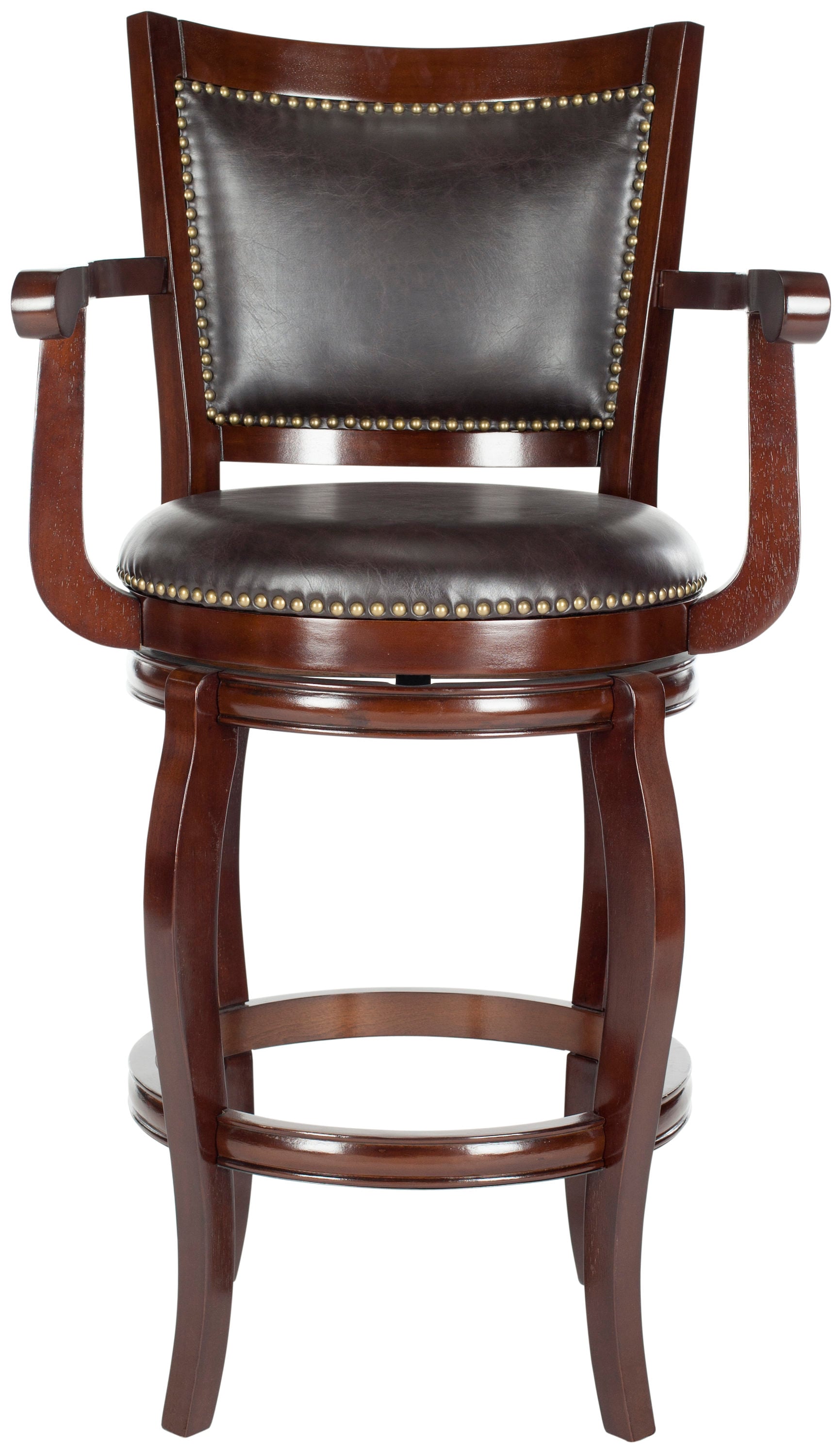 Safavieh FOX7009A Gitano Brown 29.0-in H Bar height Round seat Upholstered Swivel Wood Bar Stool with Arms