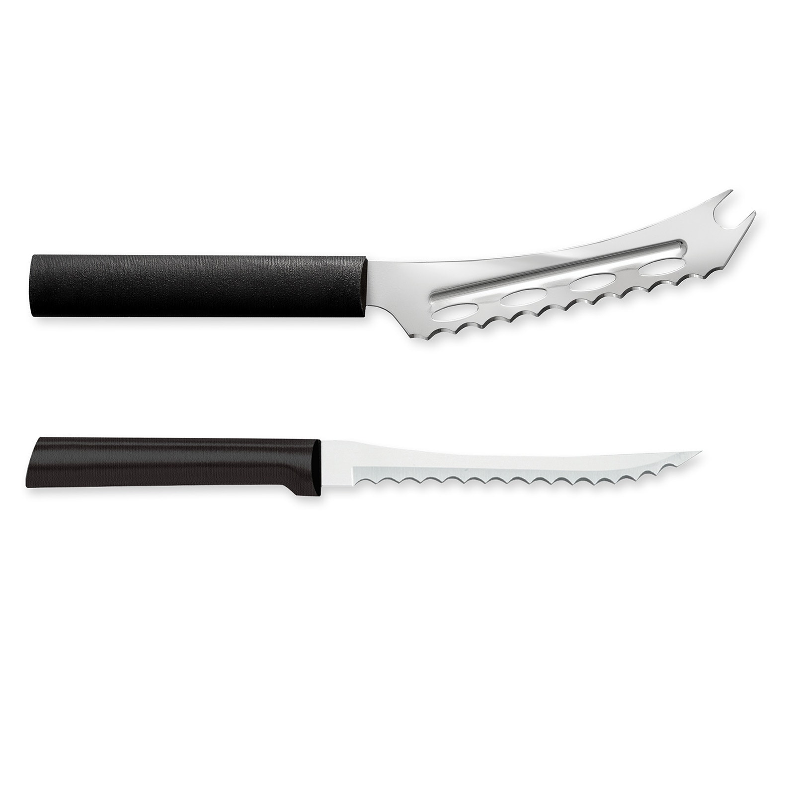 Rada  Cutlery 5.25Inch Cheese Knife  5Inch Tomato Slicer Stainless Steel Serrated Blades Black Handles