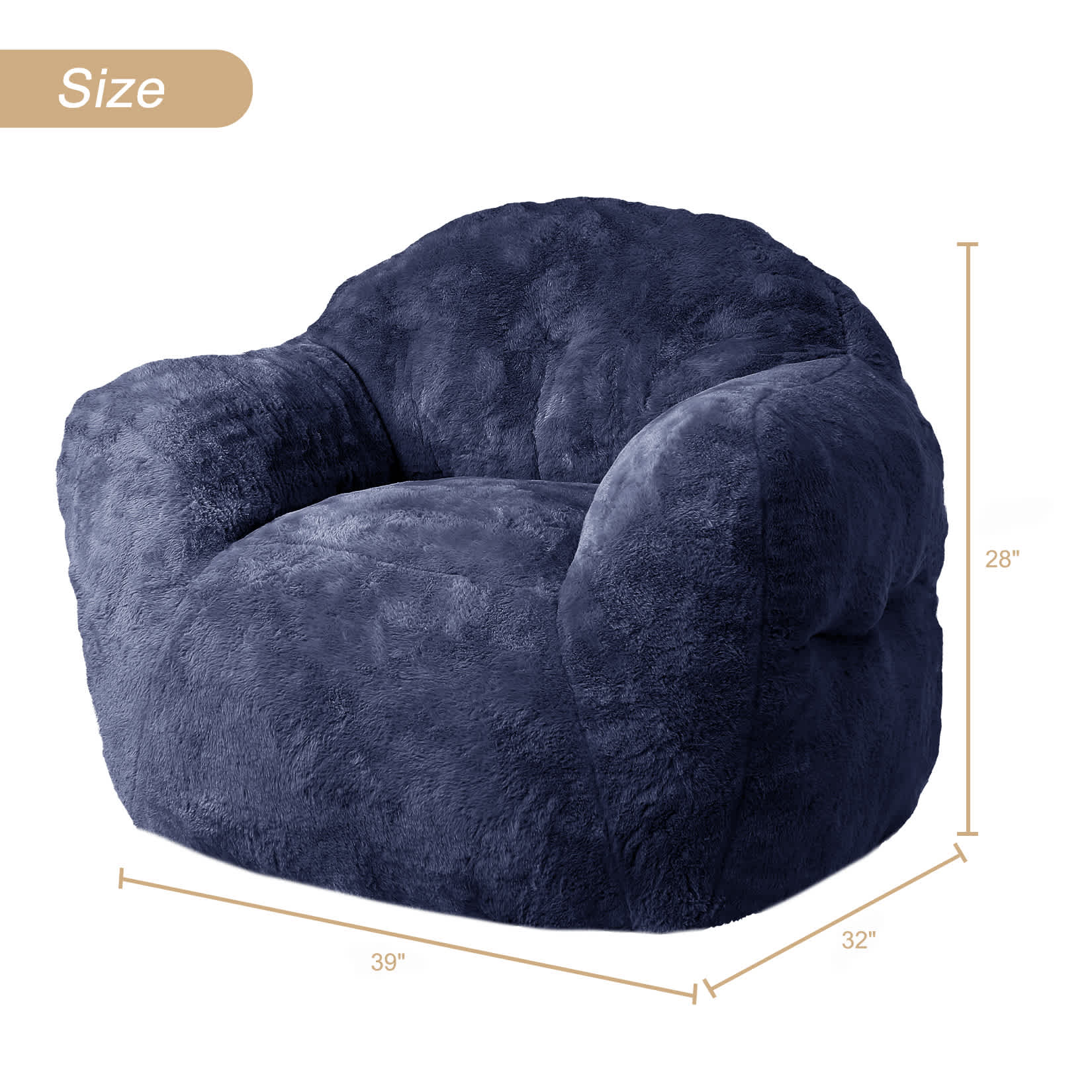 WhizMax - 39 Inch Bean Bag Plush Comfort Filler Included Armrest Design Leisure Seating All Ages ...