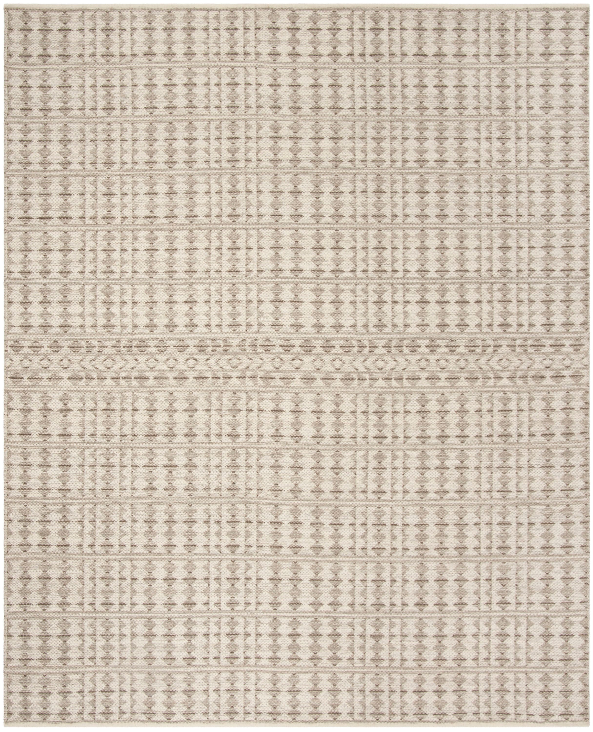 Ivory and Light Gray Handmade Wool 8' x 10' Area Rug
