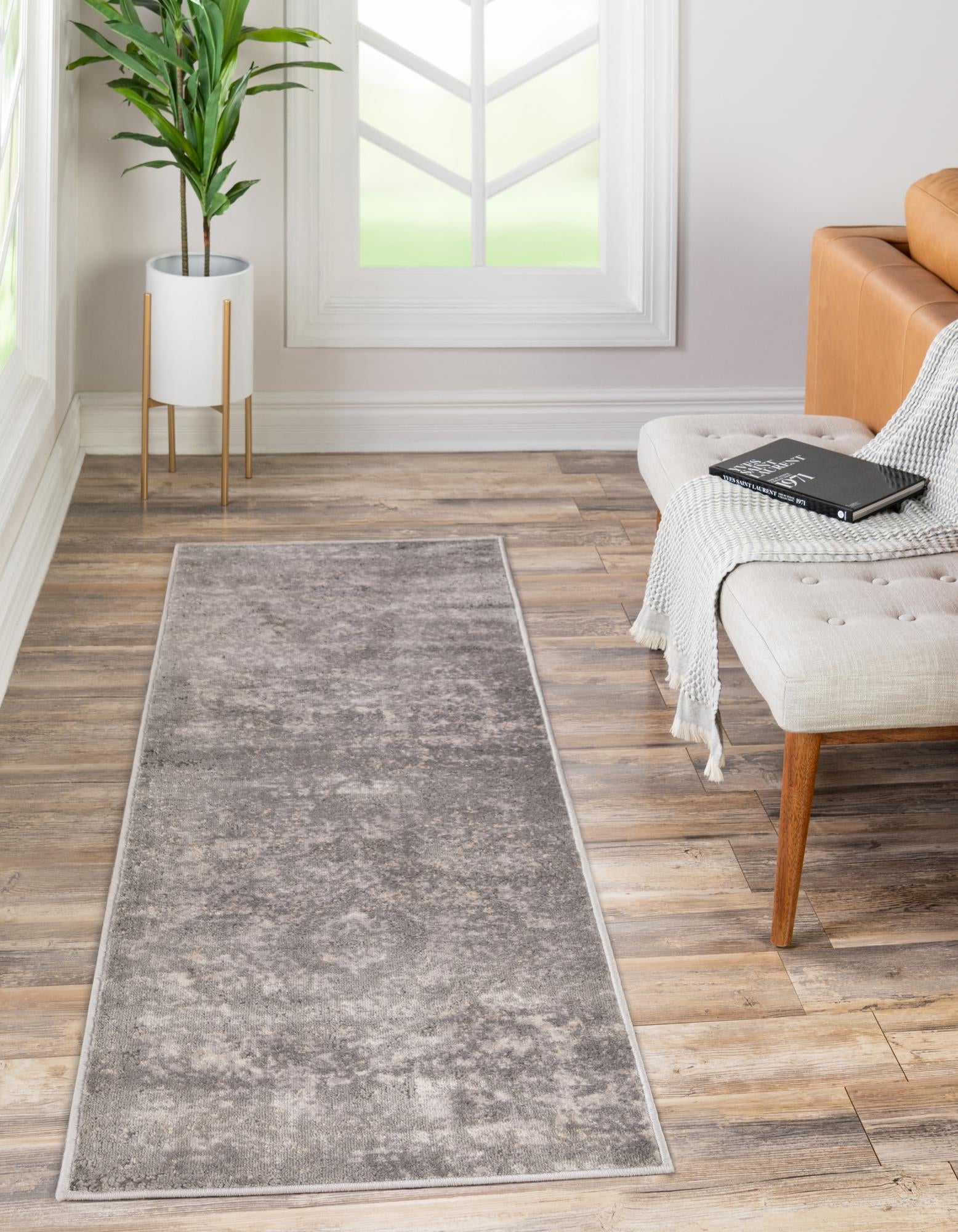 Unique Loom 3147485 Portland 2 x 12 (ft) Loomed Polypropylene Gray Rectangular Indoor Medallion Runner rug
