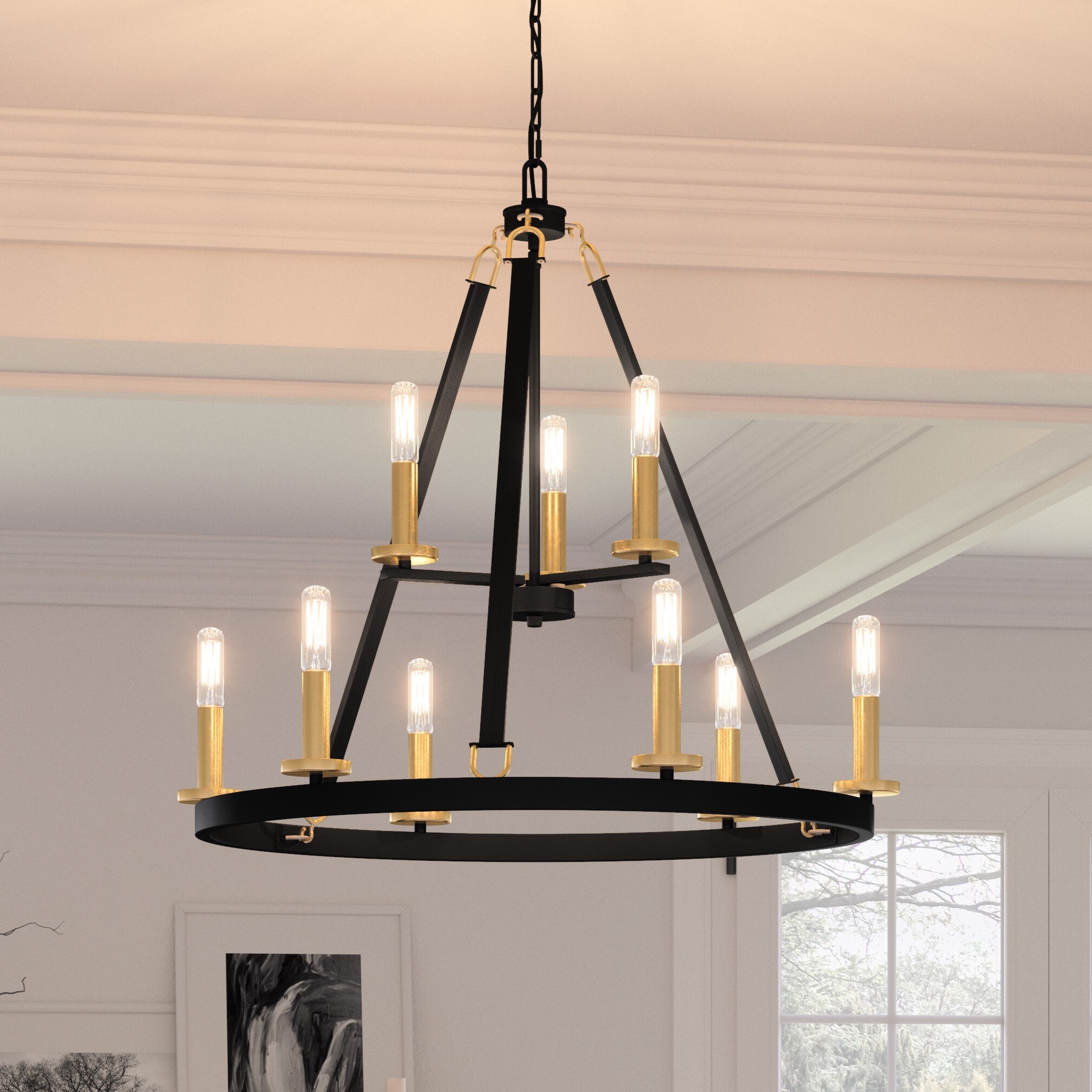 Quoizel GRA5029MBK Graylyn 9-Light Matte Black Transitional Damp Rated Chandelier