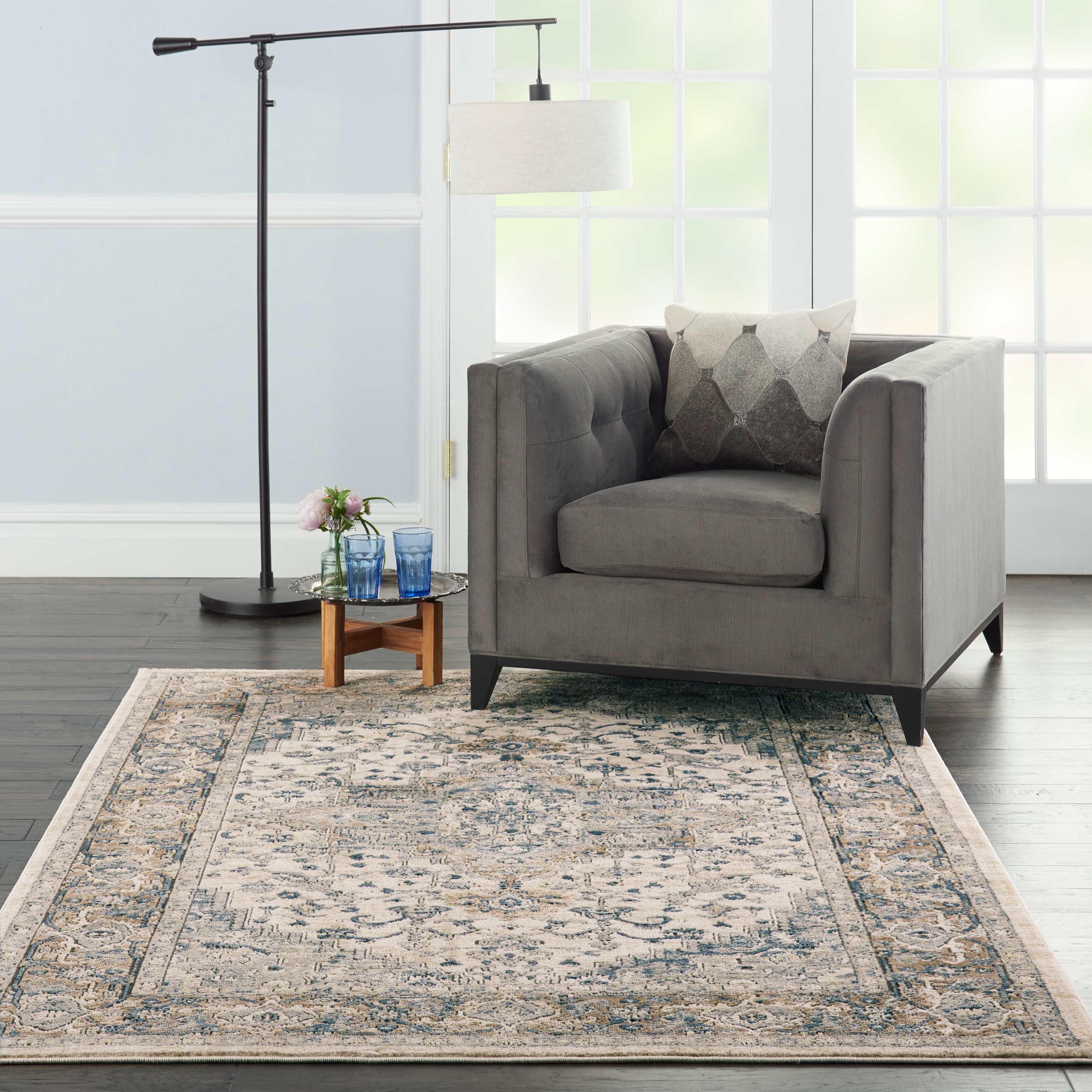 Nourison 099446077561 Concerto 6 x 9 (ft) Loomed Polypropylene Ivory/Grey Rectangular Indoor Medallion Area rug