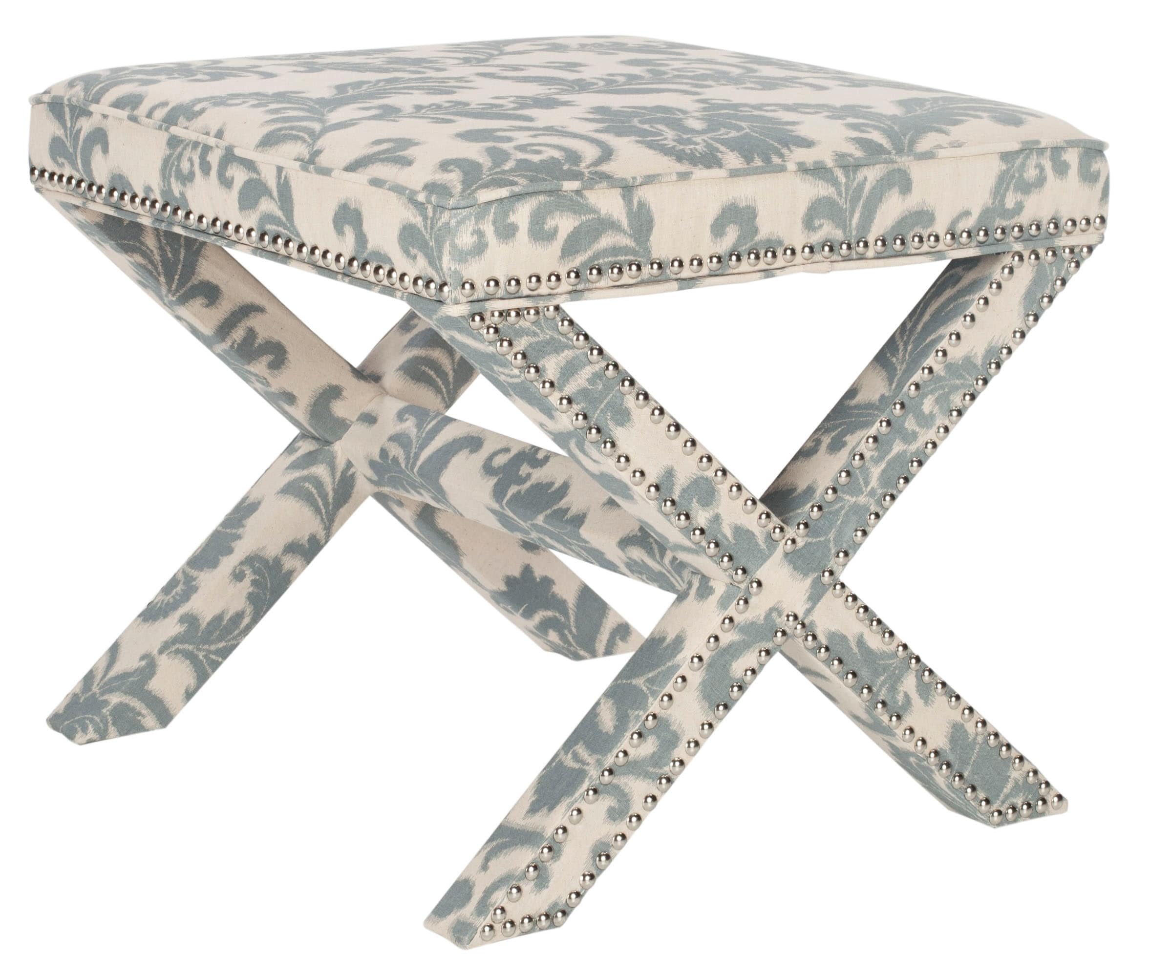 Safavieh MCR4589L Palmer Modern Slate And Beige Print Ottoman