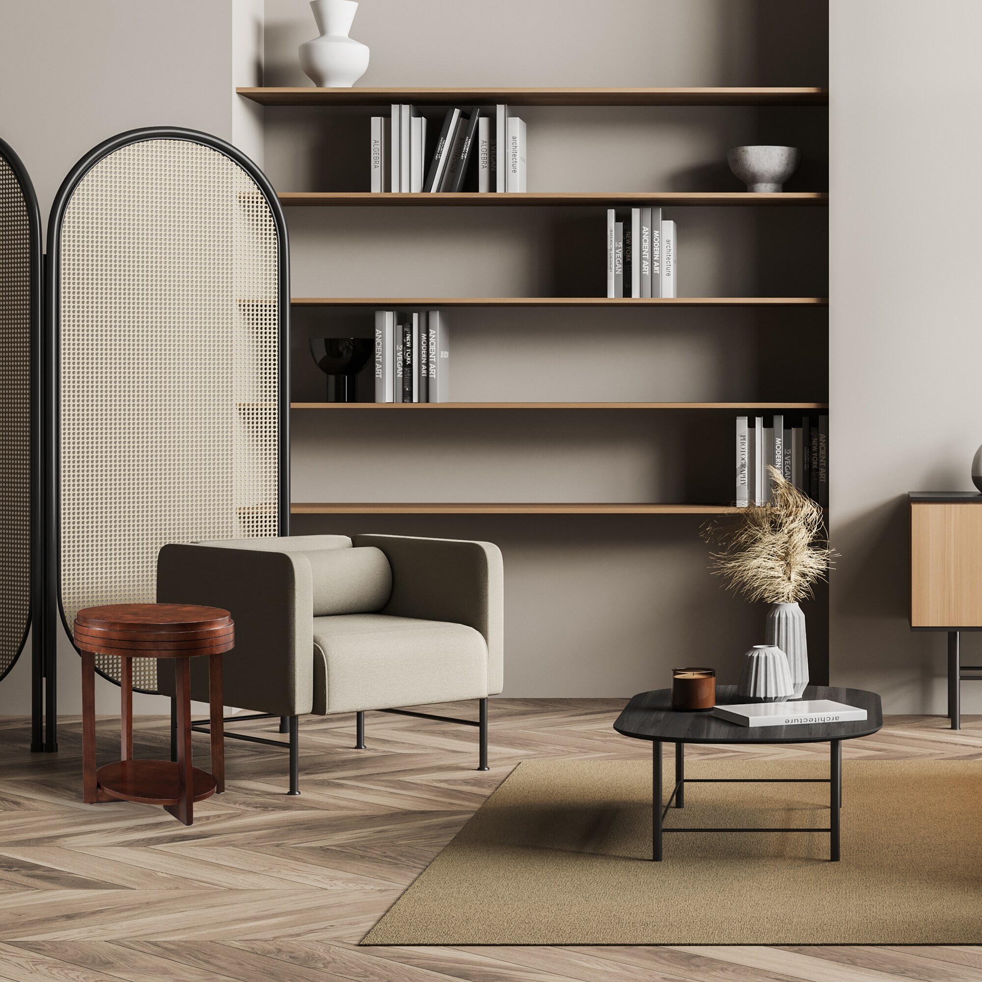 Chocolate Cherry Oval End Table with Lower Shelf