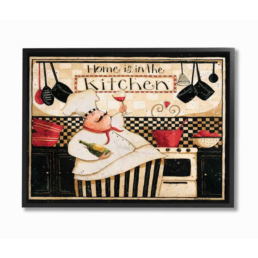 Stupell Industries AB-638-FR-24X30 Home is in the Kitchen with Happy Chef Illustration Dan DiPaolo Black Framed Wood Framed 30-Inches H x 24-Inches W Kitchen Print