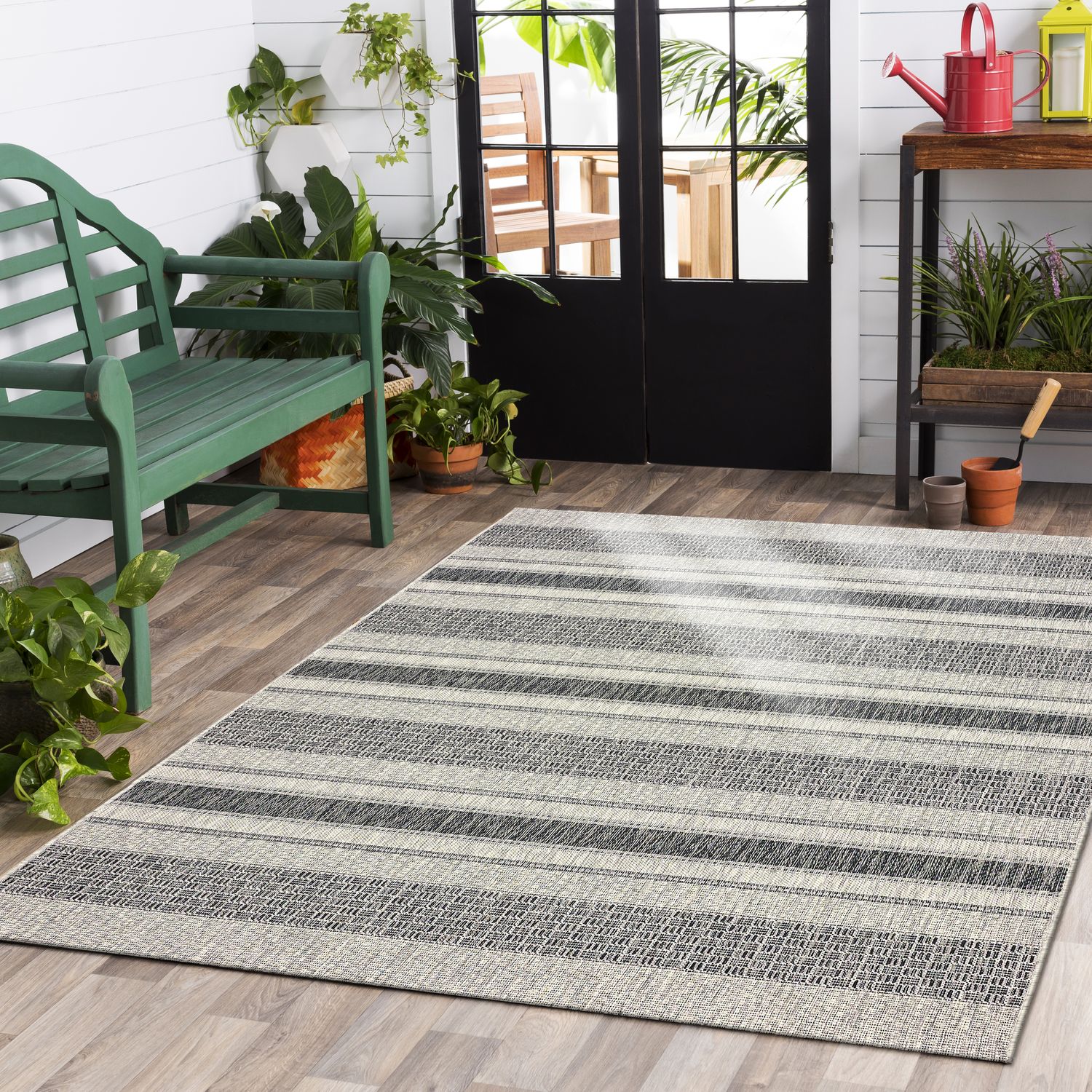 LR Home 1941A9084934J8 2 X 3 (ft) Gray / Black Indoor/Outdoor Stripe Area Rug