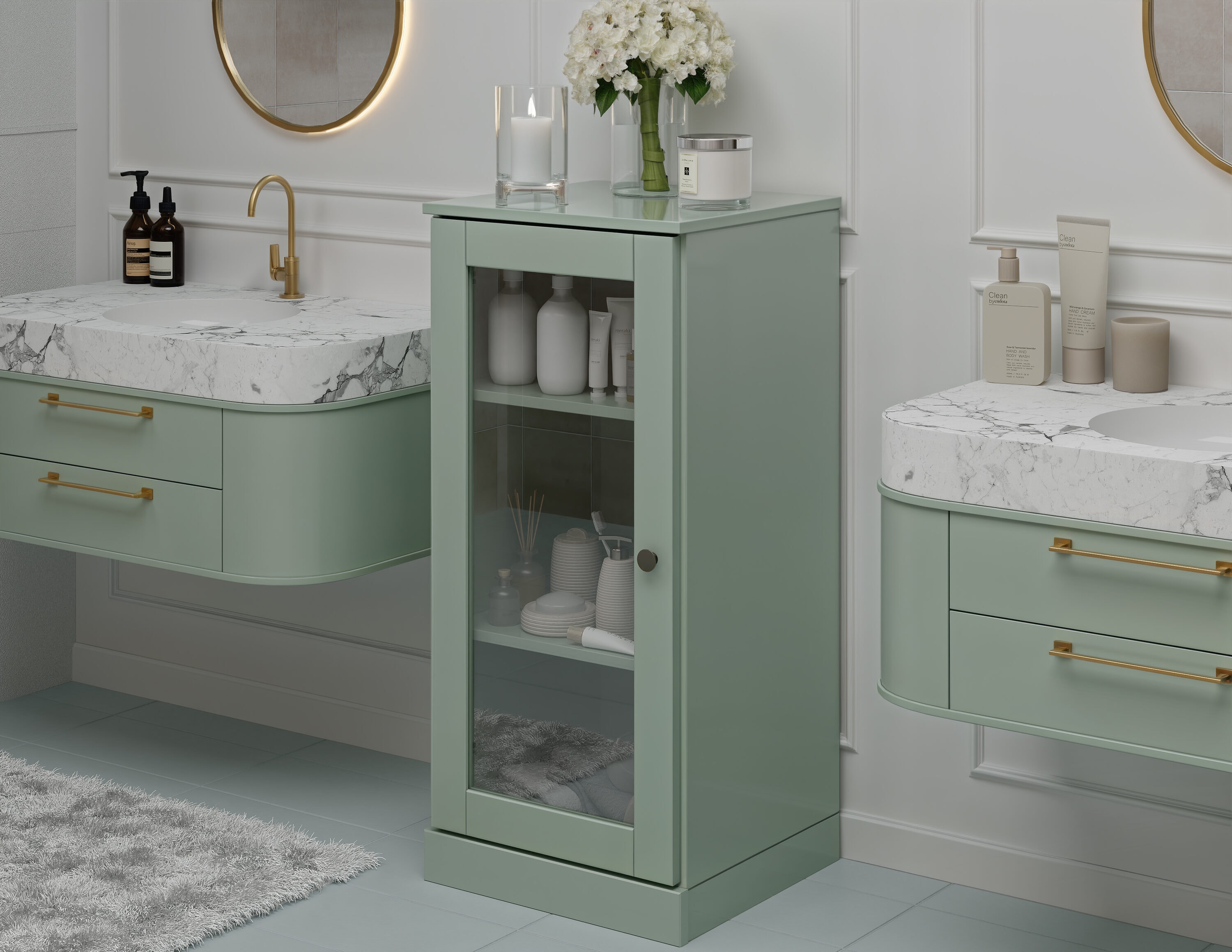 Palace Imports 16.5-in W Solid Wood Short Narrow Clear Glass Bathroom Linen Laundry Room Storage Cabinet