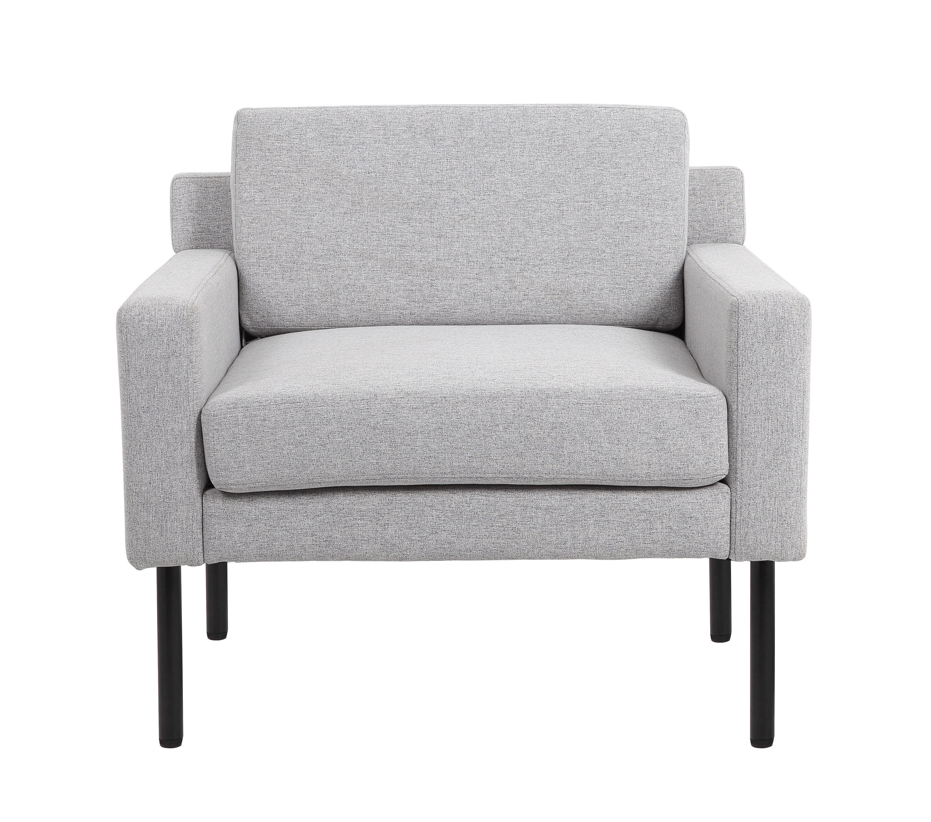 Modern Poly-Linen Weave Black Wood Accent Chair with Gray Cushions
