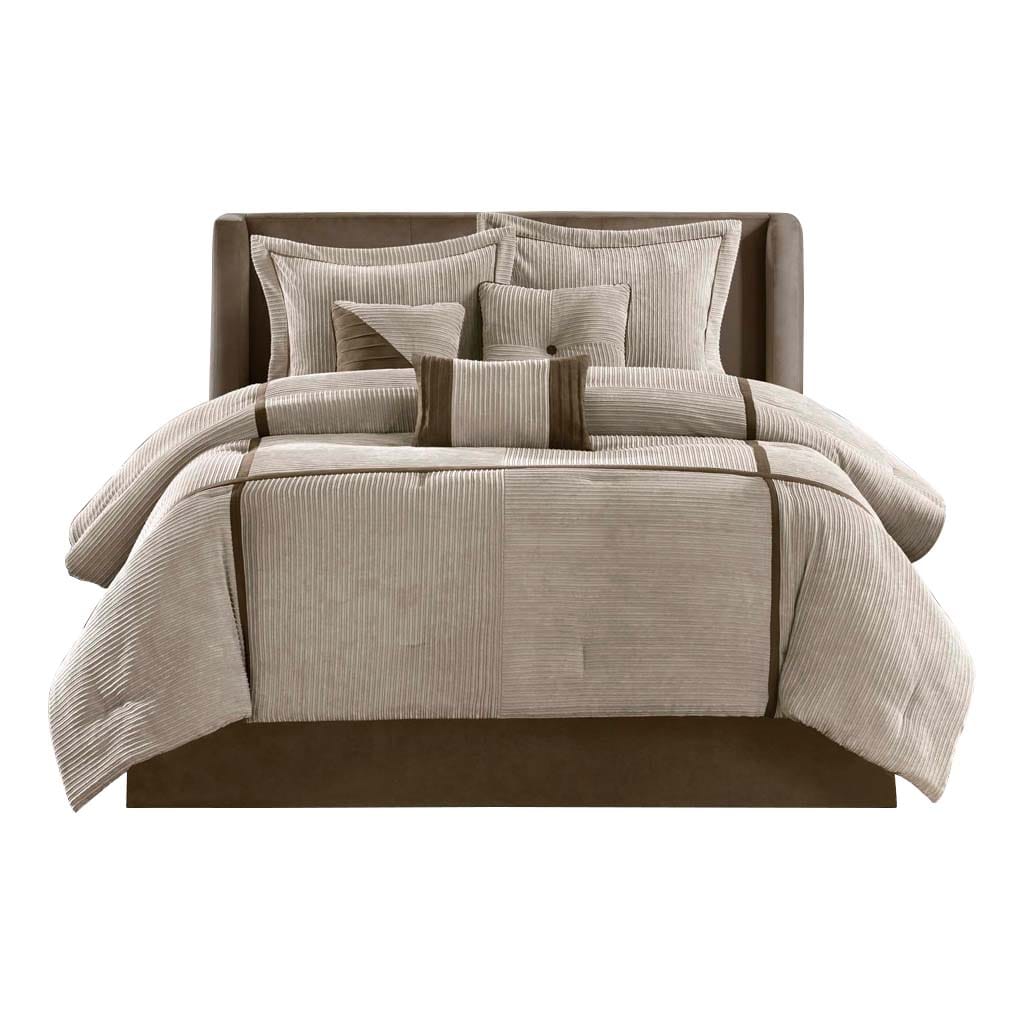Gracie Mills 313-01PM Barlow 7-Piece Comforter Set in Taupe and Chocolate Brown