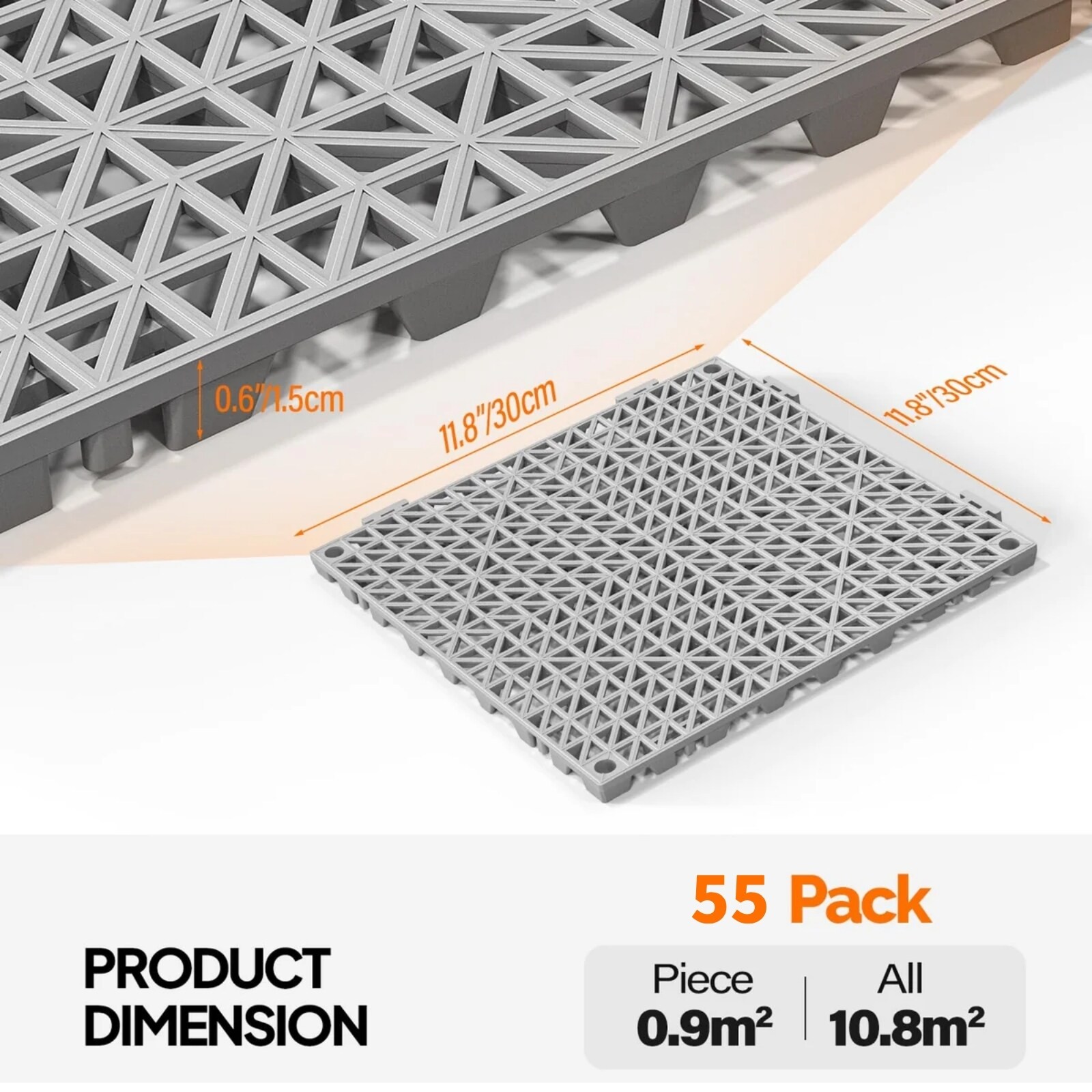 Winado 55pcs 12 x 12 inch Interlocking Drainage Mat Non Slip with Holes ...