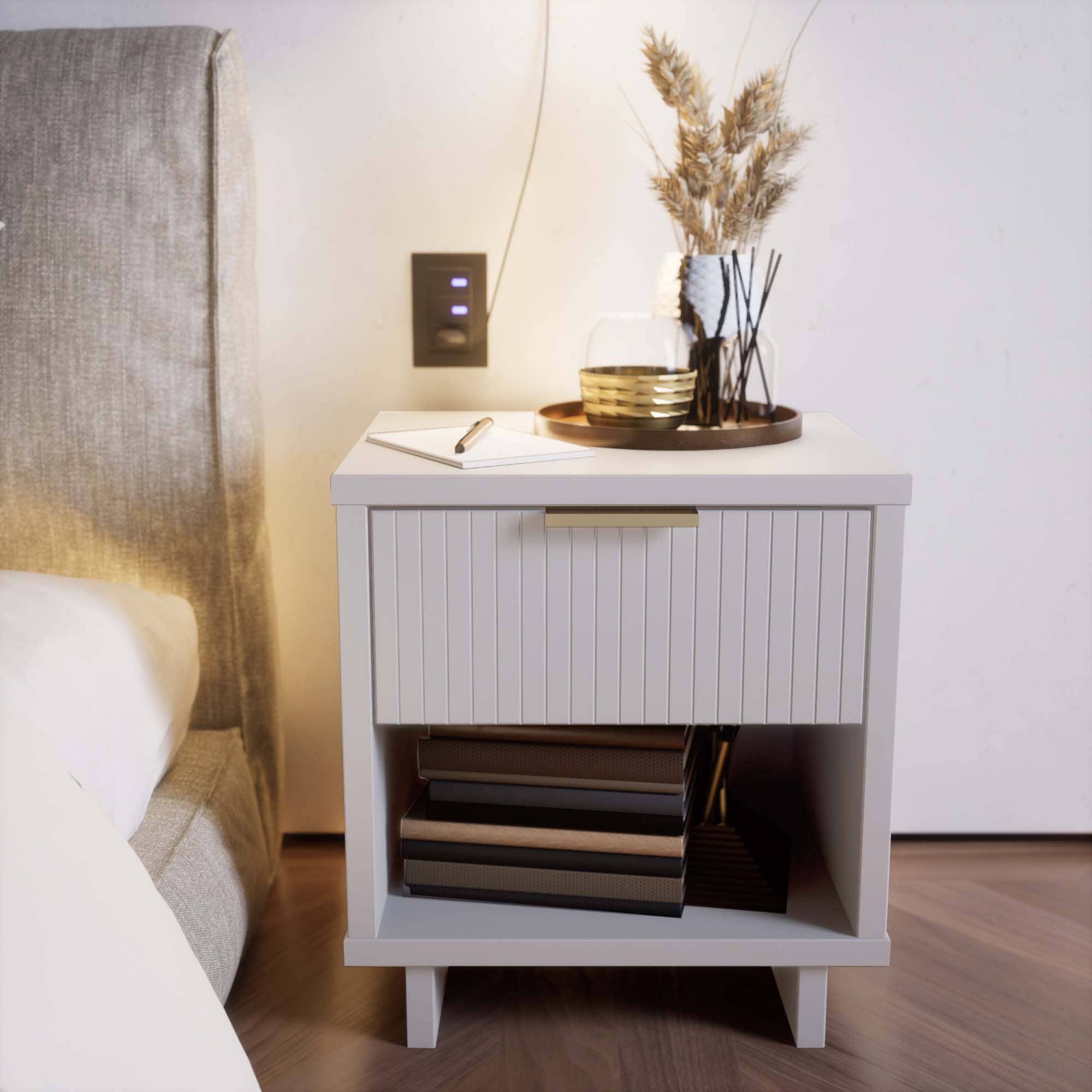 Manhattan Comfort NS-5001 White Pine Nightstand
