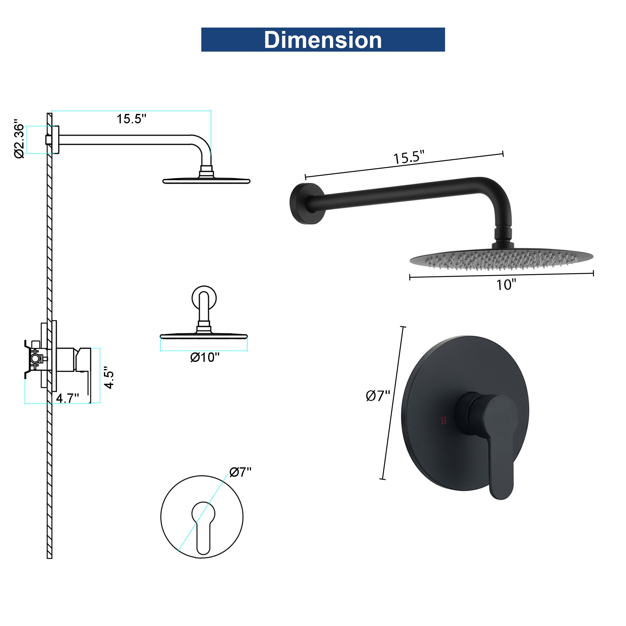 GZMR GZ-MS06-10ORB Showerhead-Bar-Panels - View #8