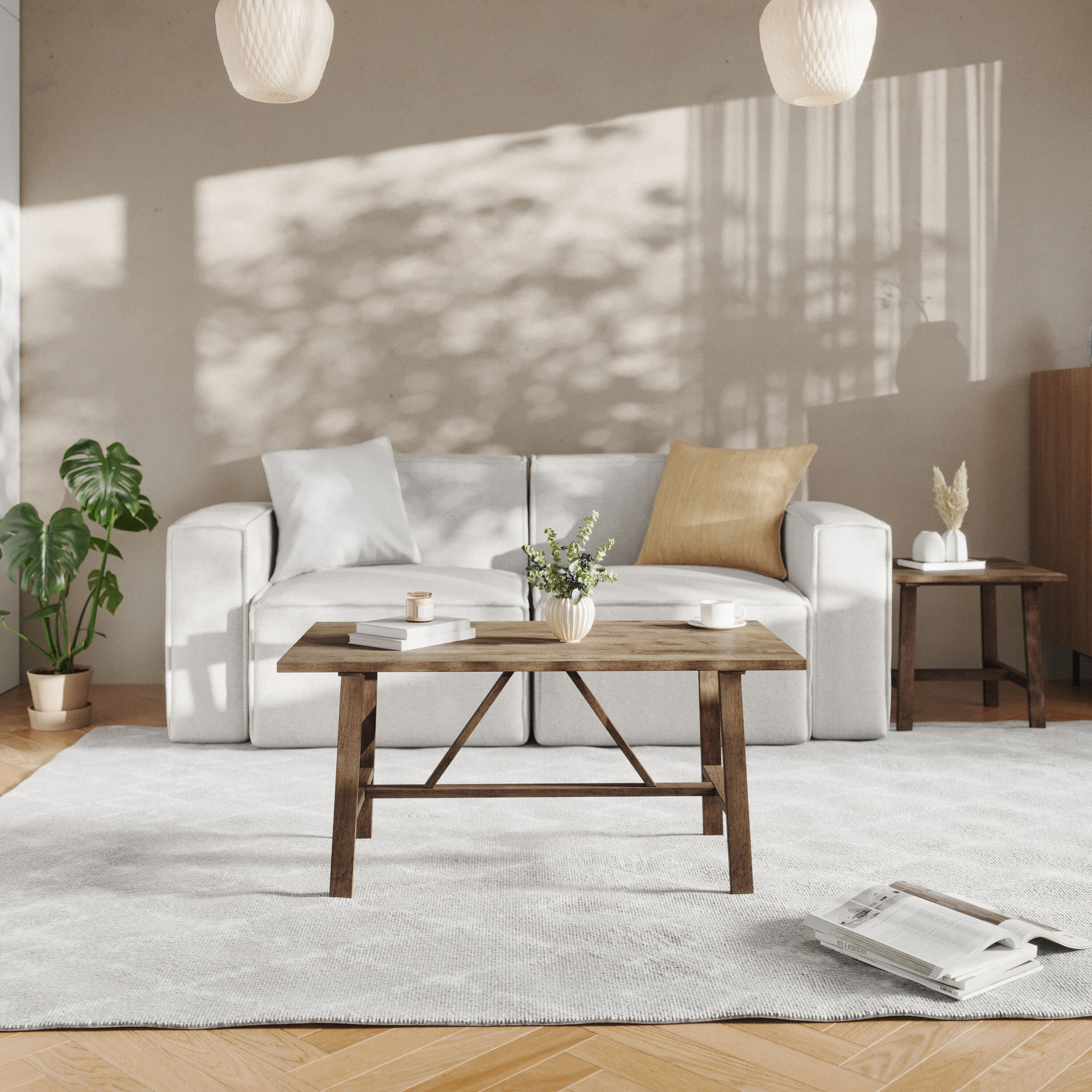 Flash Furniture 196861127410 Eli Solid Wood Farmhouse Coffee Table; Trestle Style Accent Table in Rustic Brown