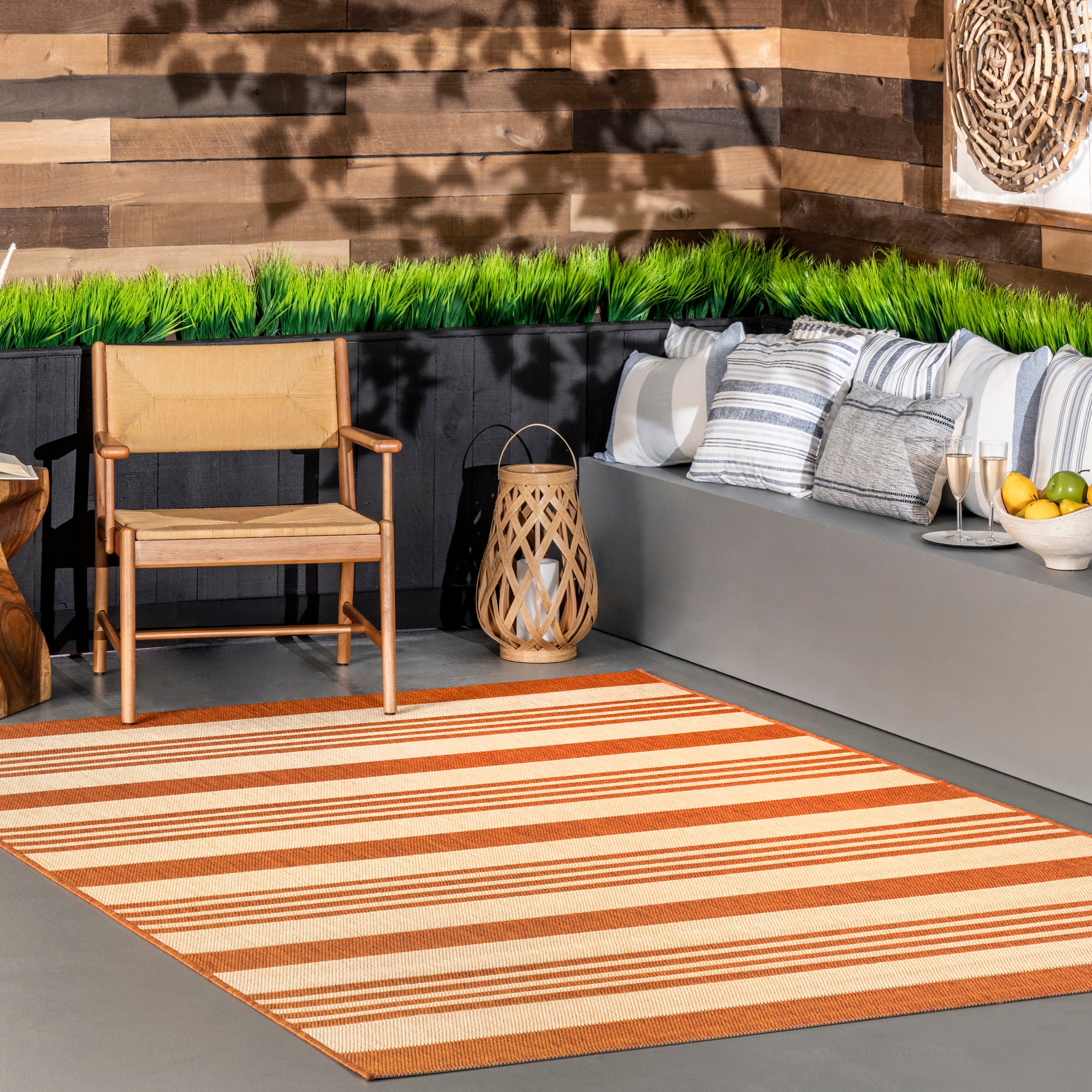 nuLOOM OWDN29D-305 Robin 3 x 5 (ft) Loomed Polypropylene Terracotta Rectangular Indoor/Outdoor Stripe Area rug
