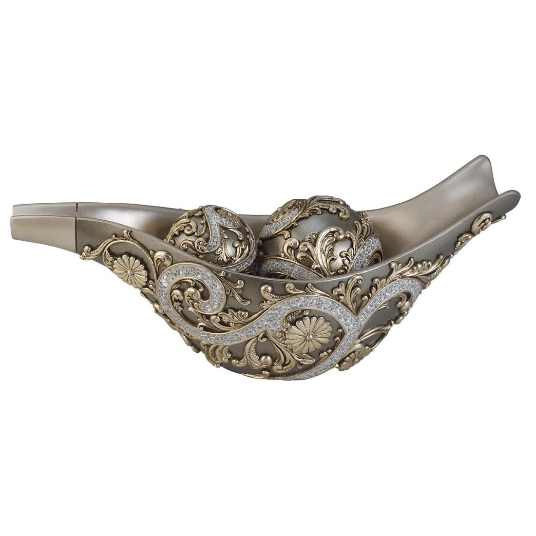 Bronze and Silver Polyresin Decorative Bowl with Orbs