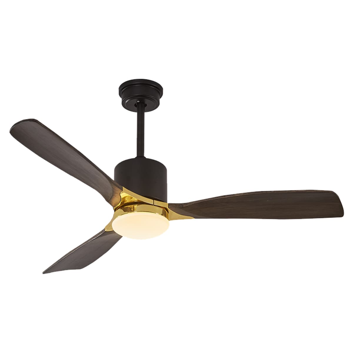 Kahomvis GLB-QPZP-3DXXX Ceiling Fan 52-Inches Black with ash black Blades Integrated LED Fixture Indoor/Outdoor Downrod mount Standard Ceiling Fan With Light and Remote ( 3 -Blade)