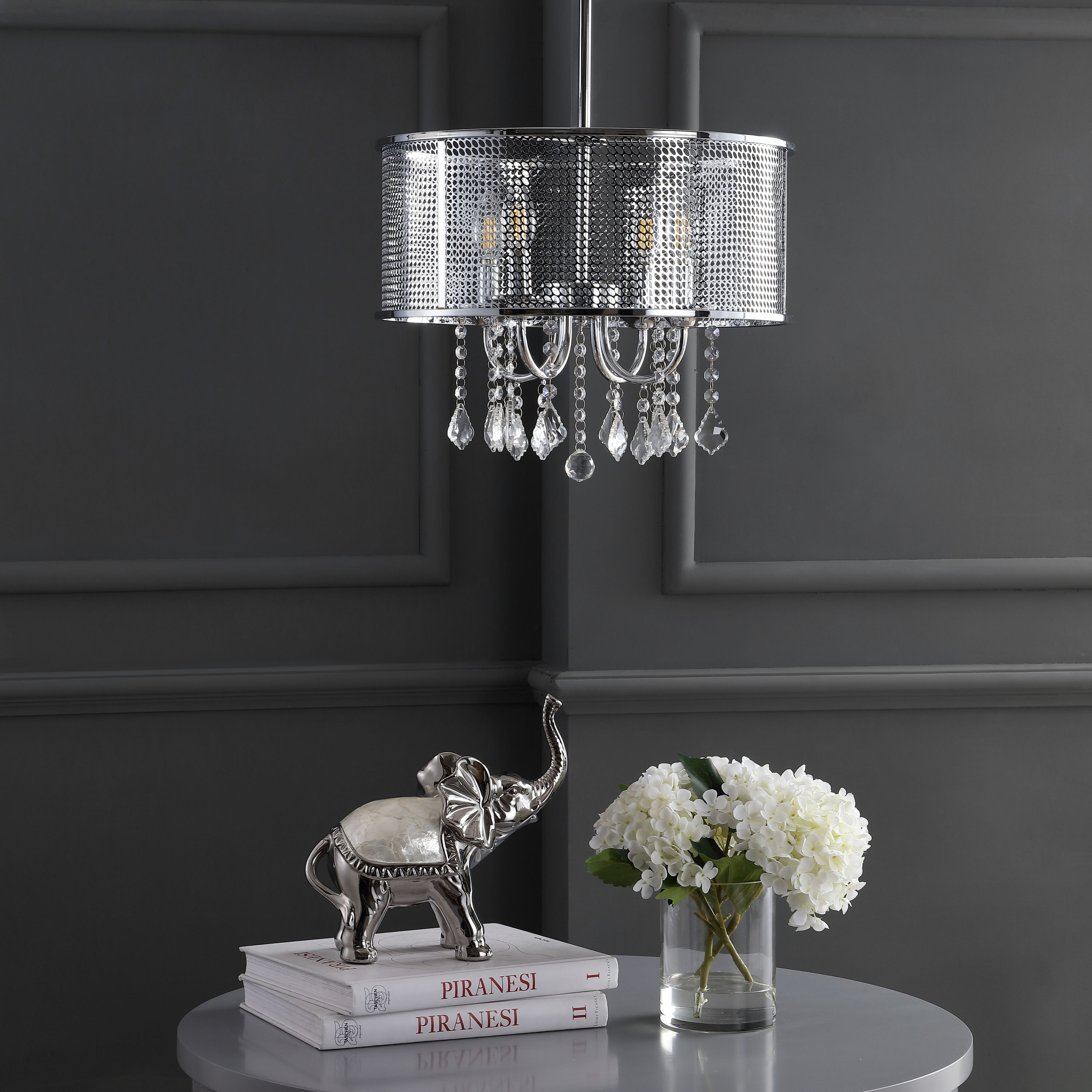 Avah 17" Chrome Polished Crystal LED Adjustable Chandelier