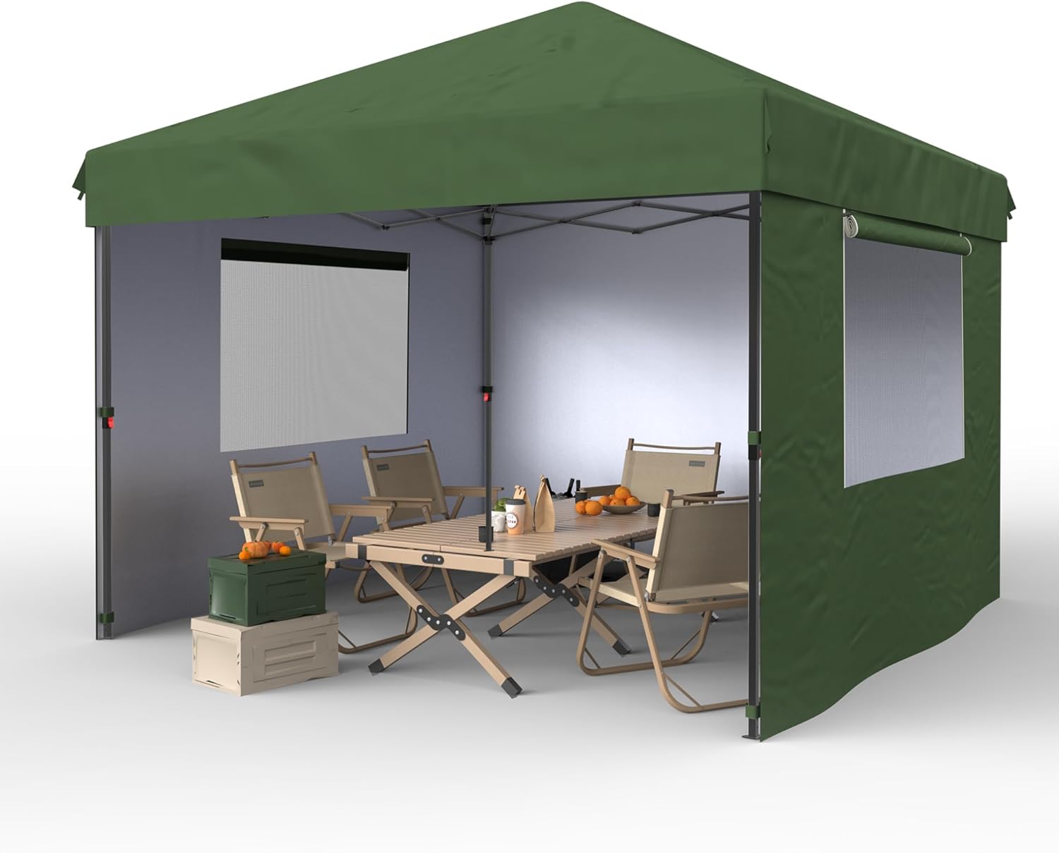 Qeetex CANOPY-10SEDLNA 10 By 10 Pop Up Canopy Tent With Upgraded Central Lock System Easy One Person Setup Heavy Duty Waterproof CPAI 84 Flame Retardant Fabric And Steel Frame For Outdoor Use Green