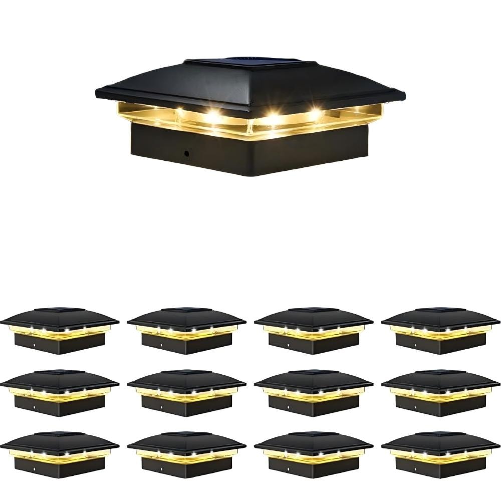 ZemSum 12-Pack 4x4/5x5/6x6 Solar Post Cap Lights Waterproof Black Warm White LED Deck Post Lights for Garden Patio Porch