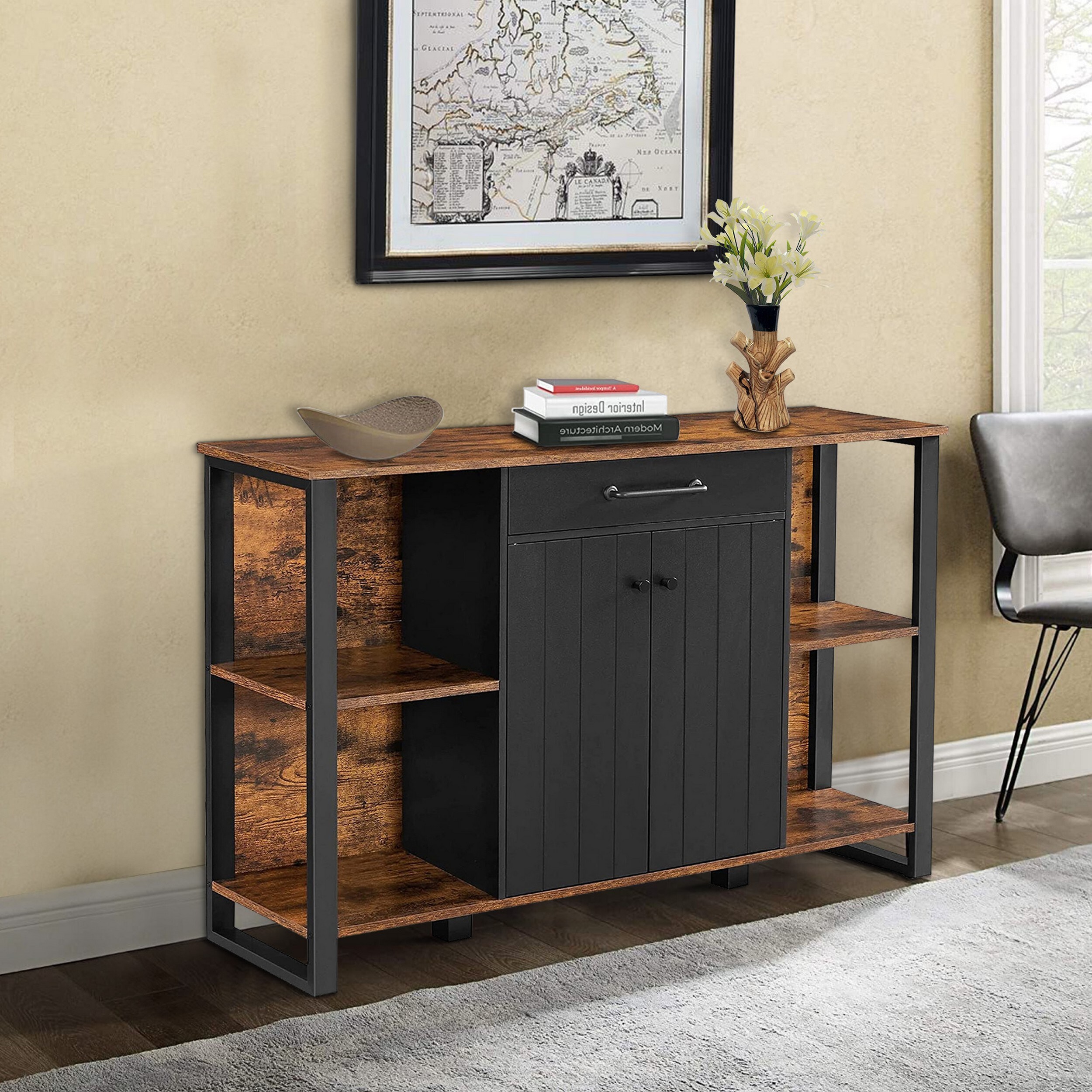 Benzara Contemporary/Modern Brown Wood Sideboard with Wine Storage ...