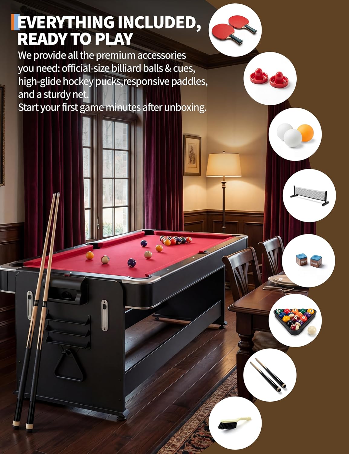 Garvee 7 ft 3in1 MultiGame Table Air Hockey Billiards Ping Pong