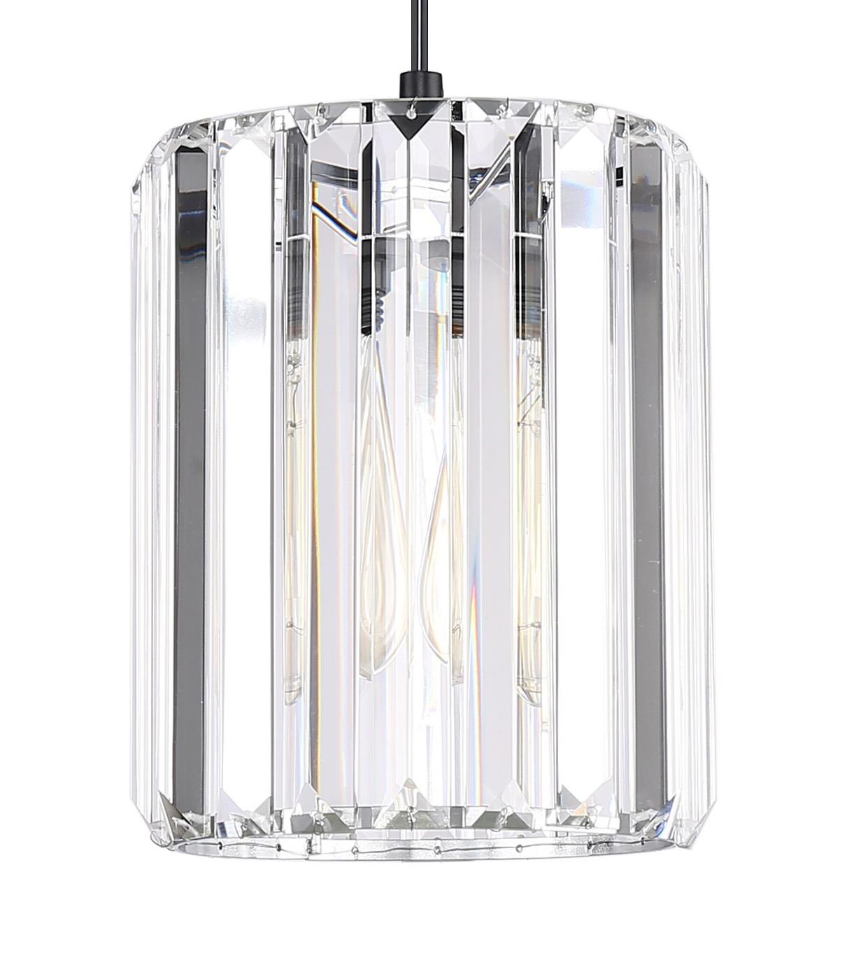 Style Selections 7.5-in x 6-in Cylinder Clear and Chrome Crystal Pendant Light Shade fitter
