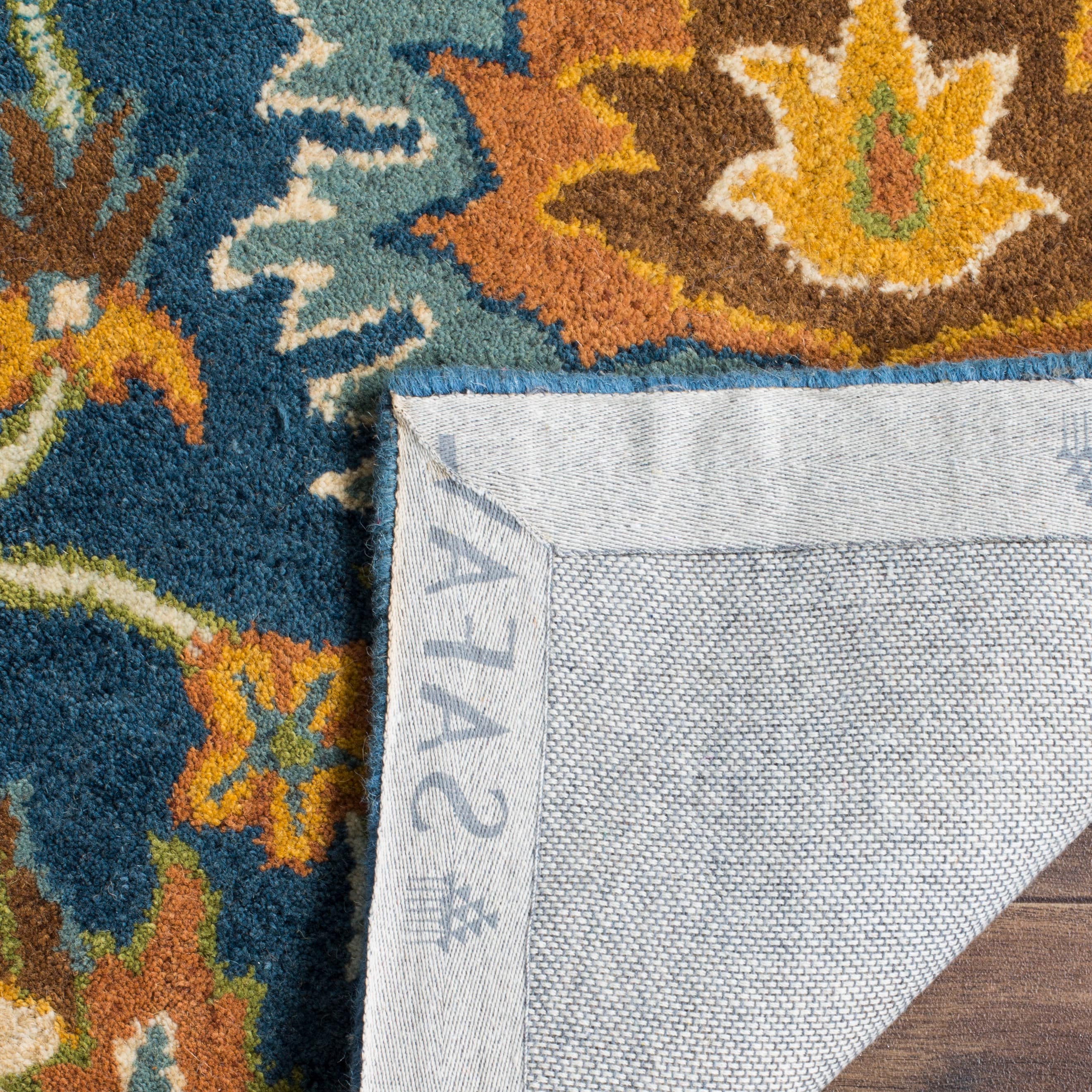 Navy Blue Hand-Tufted Wool Floral Area Rug 5' x 8'