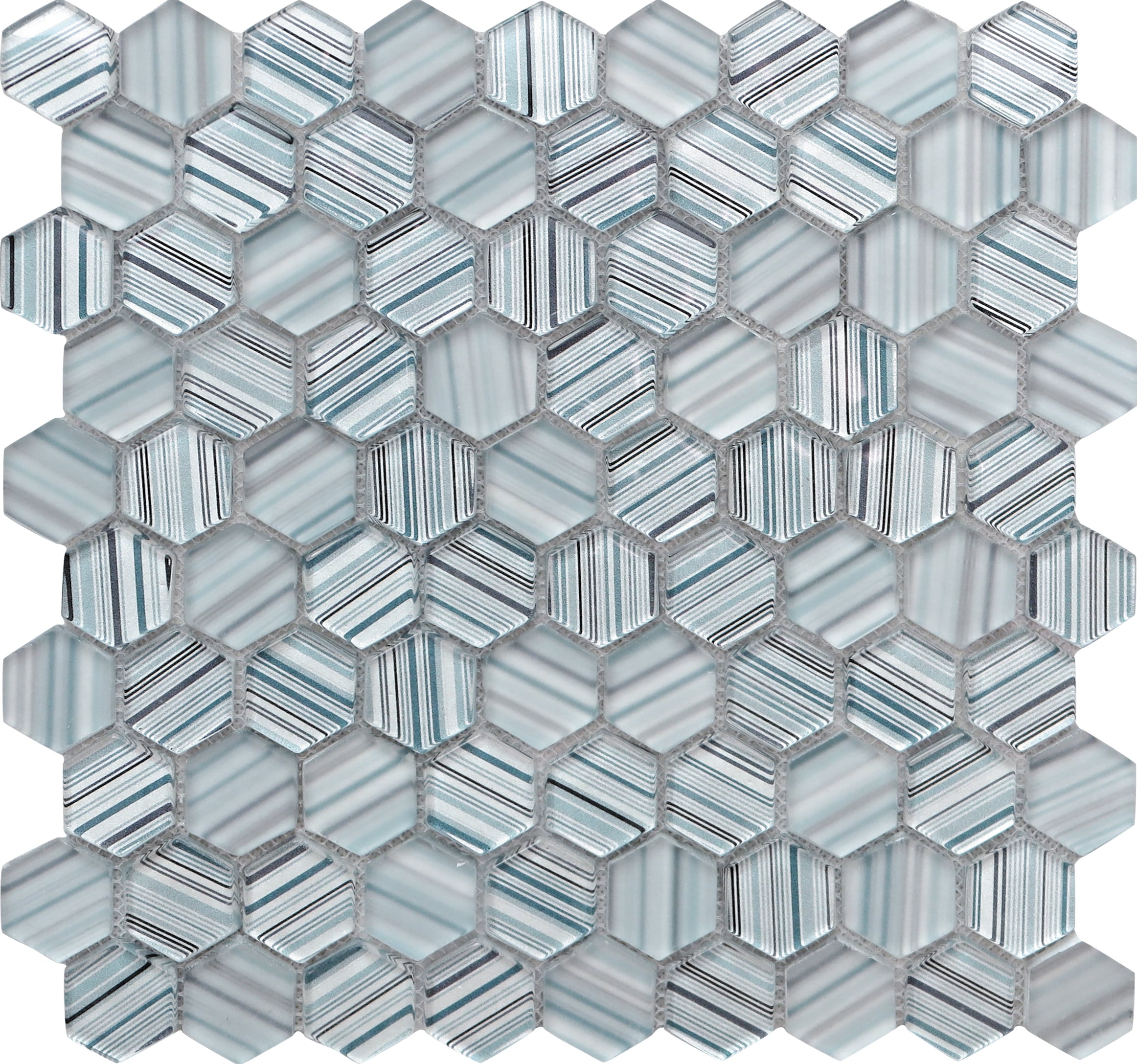 Apollo Tile APLICL8805A Glacier Blue and Gray 12-in x 12-in Multi-finish Glass Patterned Hexagon Mosaic Floor and Wall Tile (4.83-sq. ft/ Carton)