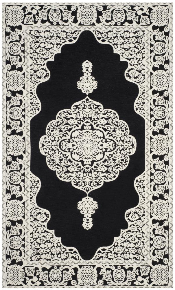 Safavieh MRB615B-5 Marbella Elien 5 x 8 (ft) Loomed Polyester Black/Ivory Rectangular Indoor Floral/Botanical Vintage Area rug
